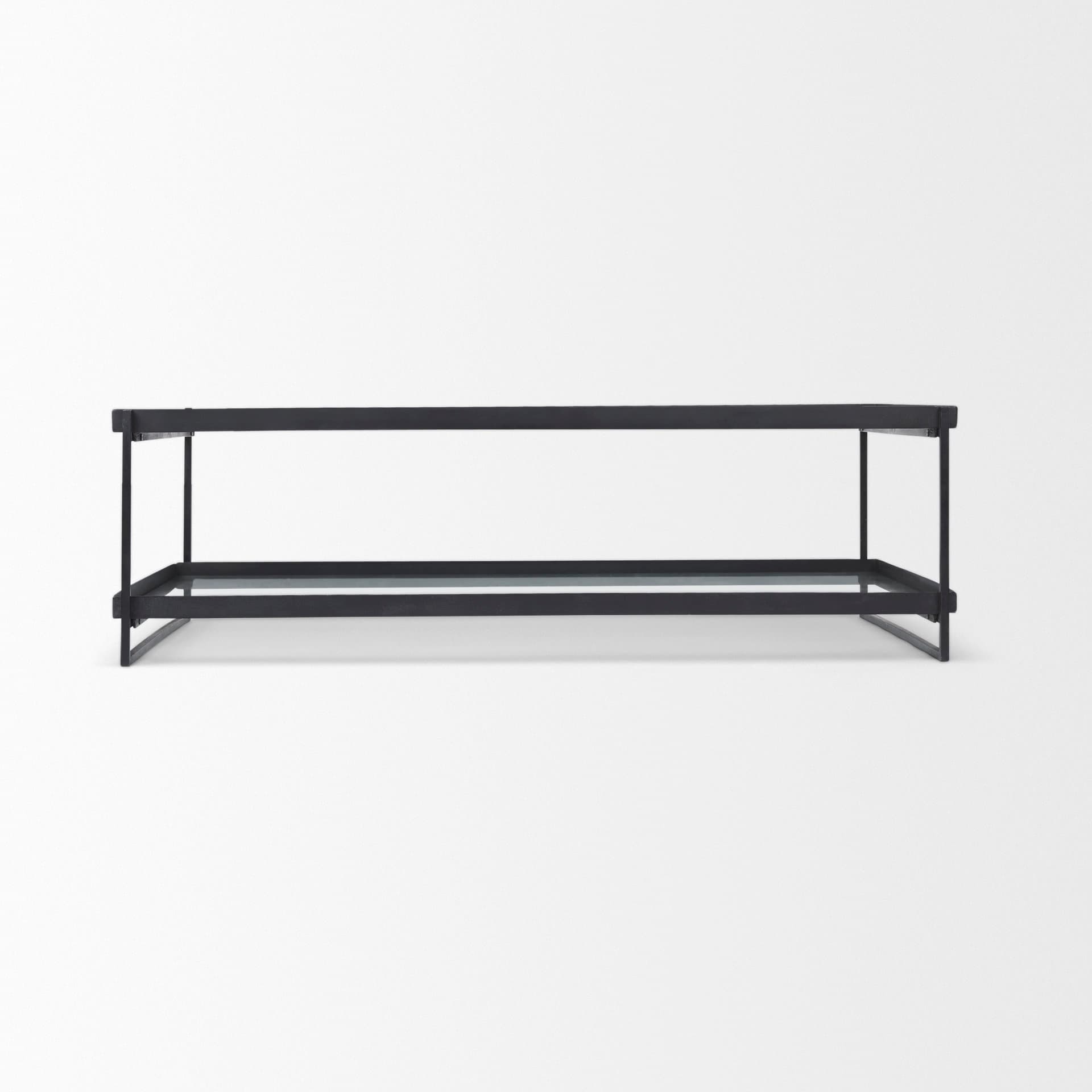 Trey 56"L x 32"W x 17"H Black Metal W/Glass Coffee Table — product photograph