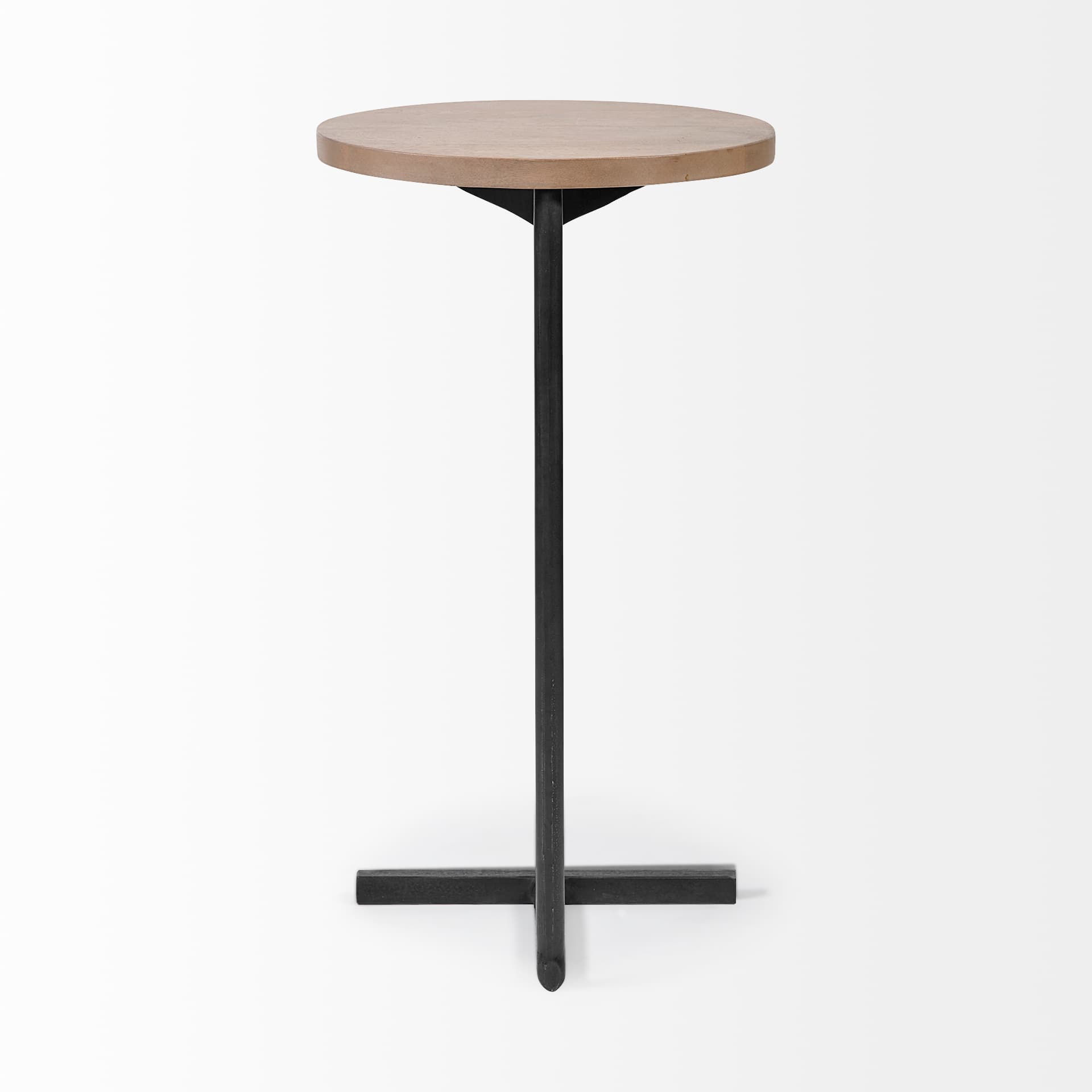 Ballatine 15L x 15W x 27H Brown Wood Round Top w/ Black Metal Base Accent Table — product photograph