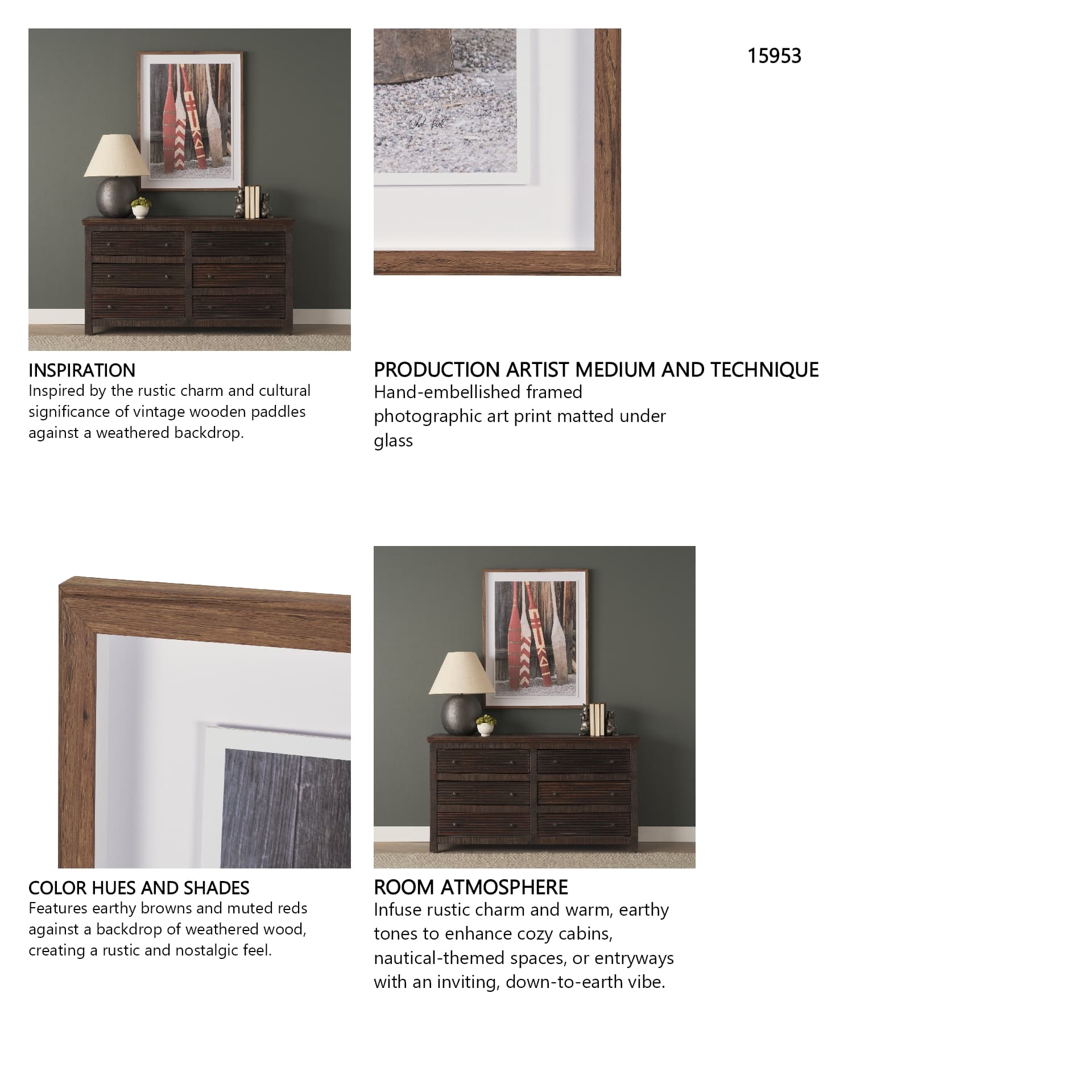 Canoe Paddles by Deborah Revell Hand Embelished Framed Art Print Matted under Glass — in a styled room