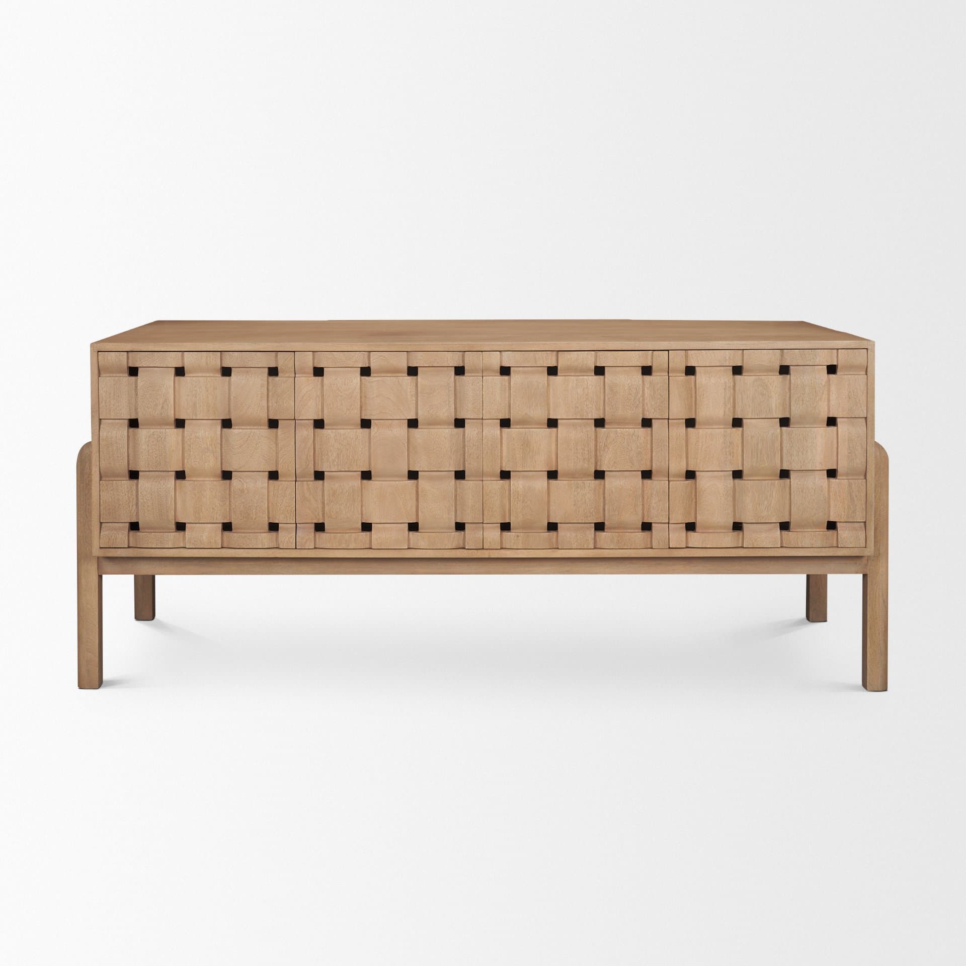 Trellyn Light Brown Solid Wood Carved Woven Desk — product photograph