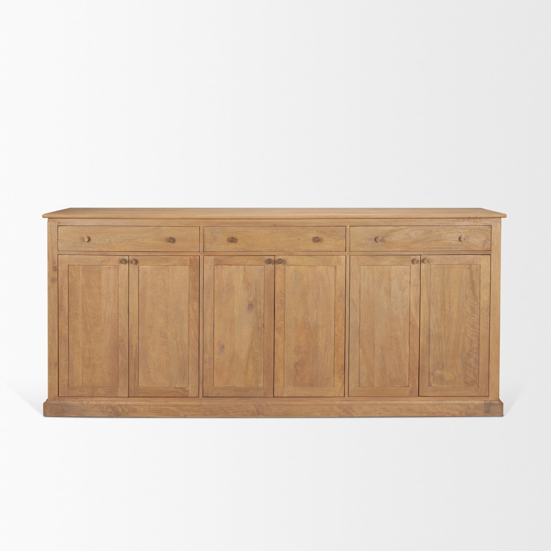 Baron Light Brown Solid Wood w/ Antiqued Brass Knobs 3-Drawer 6-Door Sideboard — product photograph