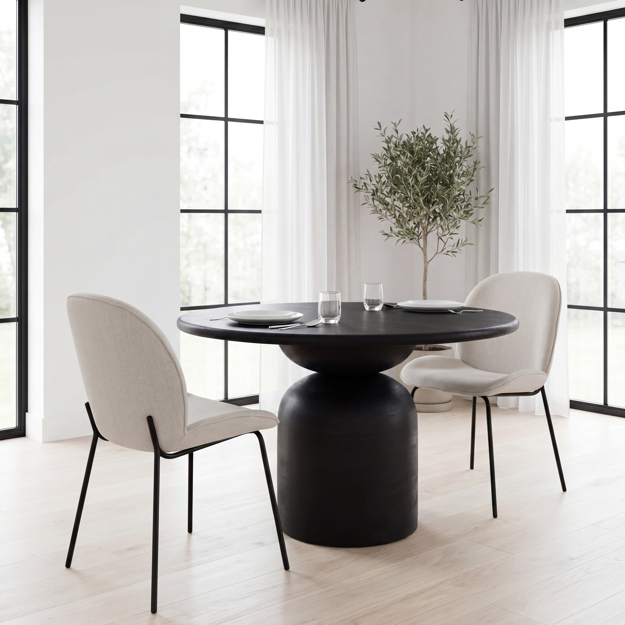 Inala Curved Back Dining Side Chair | White Fabric w/ Black Metal — product photograph