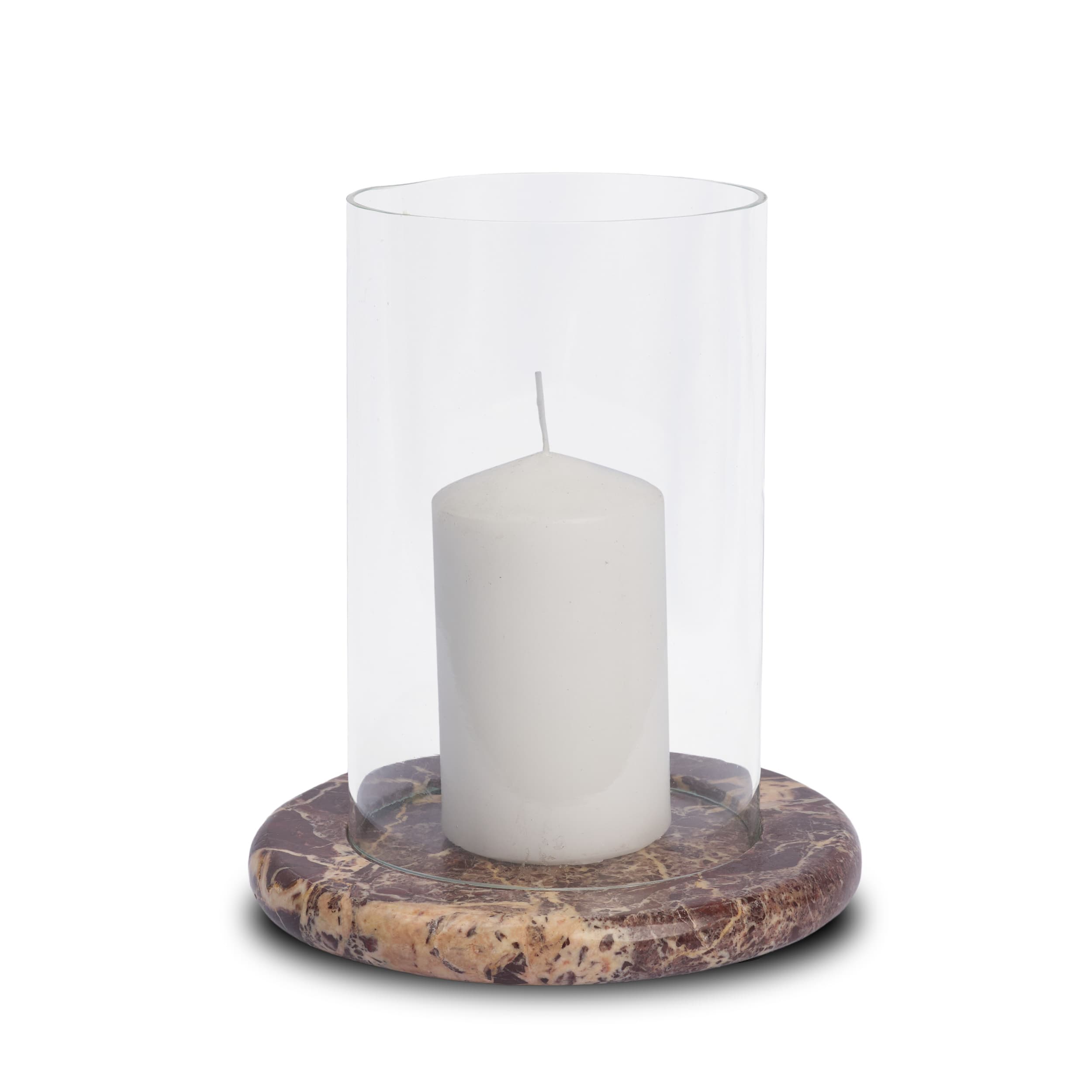 Bordo Red Marble w/ Glass Hurricane Candle Holder — product photograph