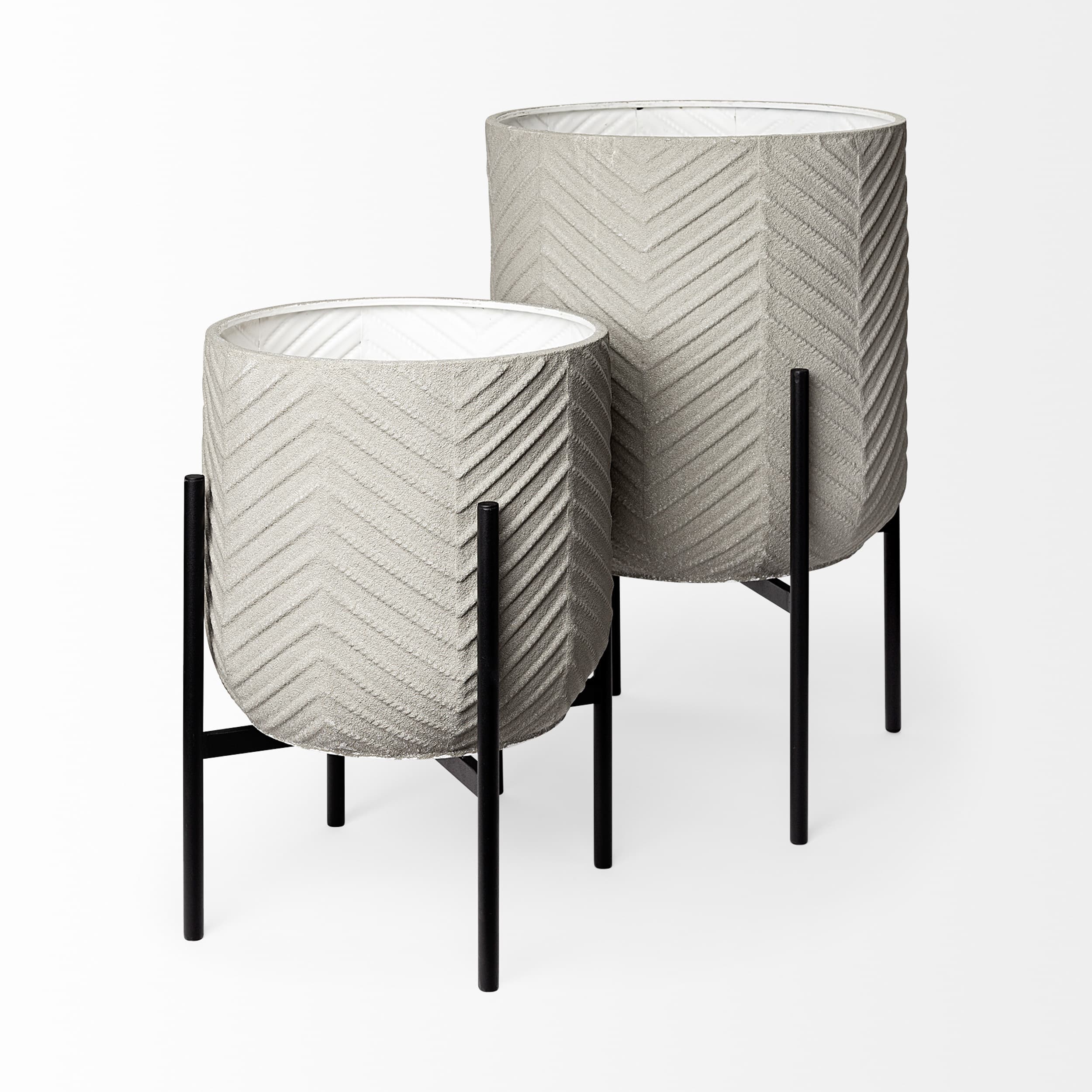 Mabel Set of Two 15.4 x 24.8 Eggshell Metal Top W/ Black Iron Base Plant Stands — product photograph
