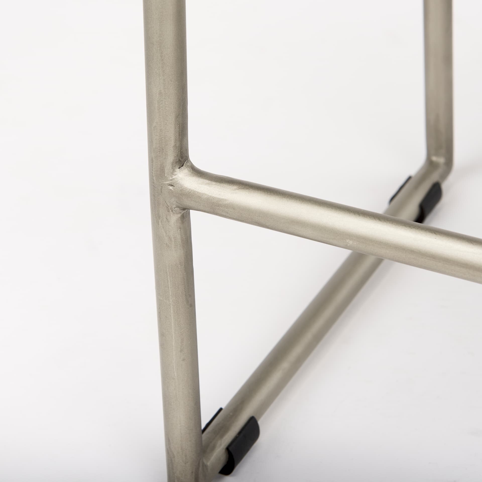 Givens Low Back 26in Seat Counter Stool | Brown Wood w/ Silver Metal — product photograph