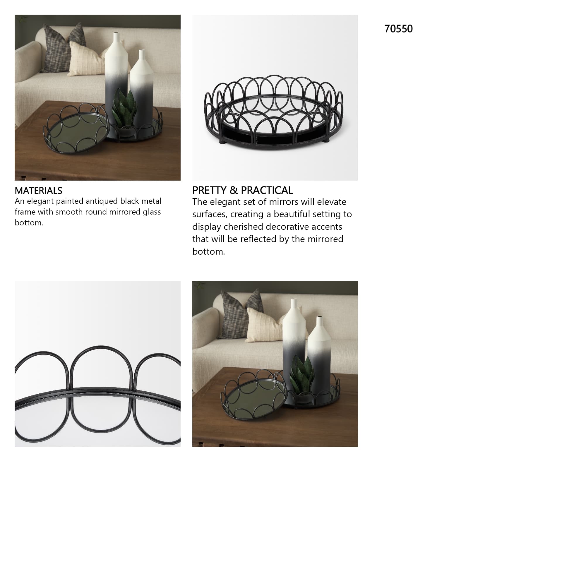 Lenore Round Metal/Mirror Tray Black (Set of 2) — in a styled room