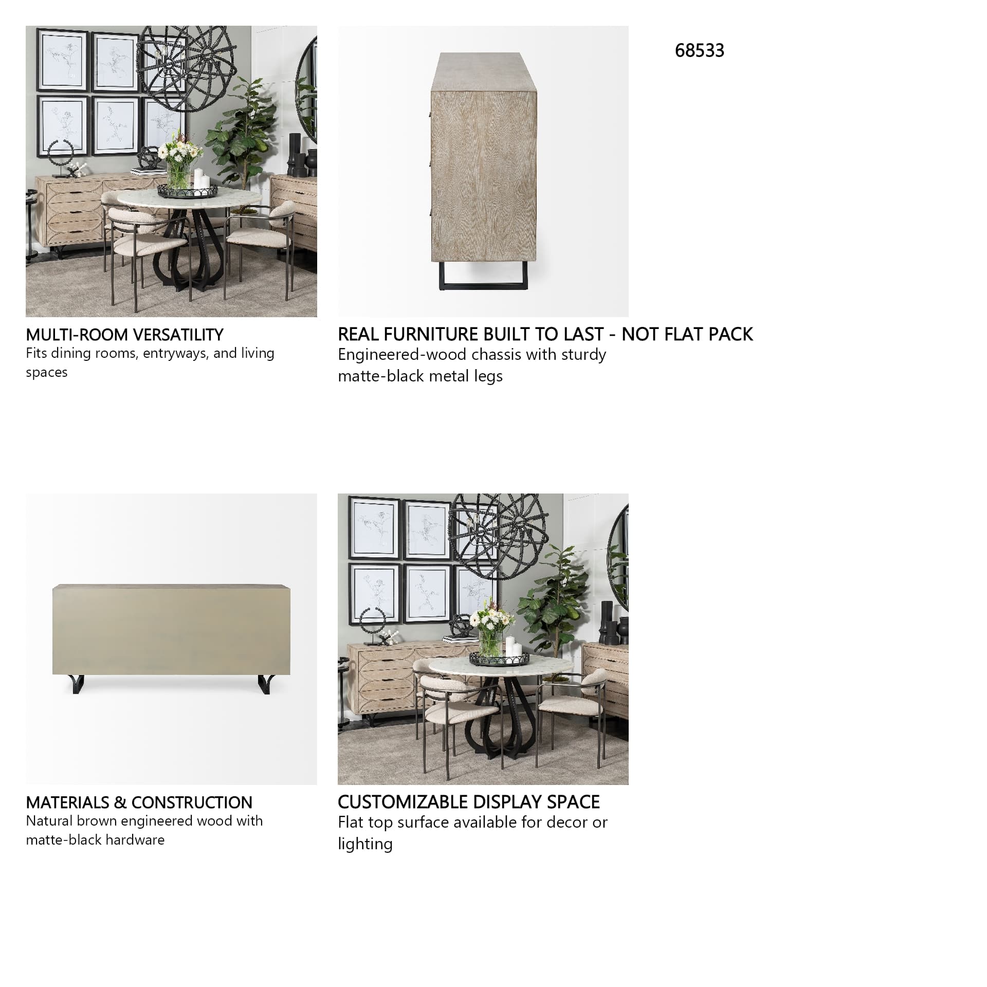 Giselle II Brown Fir Veneer W/Black Metal Leg 9 Drawer Sideboard — in a styled room