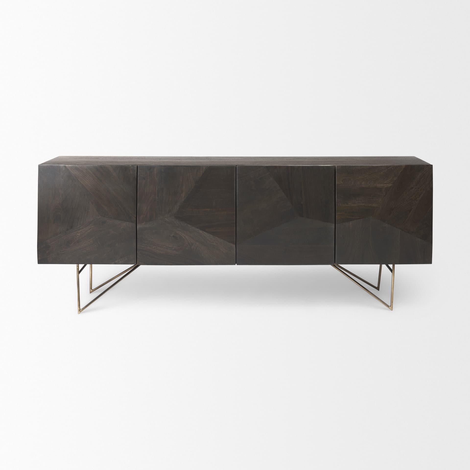 Darwin 80x17.5 Brown Solid Wood Gold Metal Base 4 Cabinet Door Sideboard — product photograph