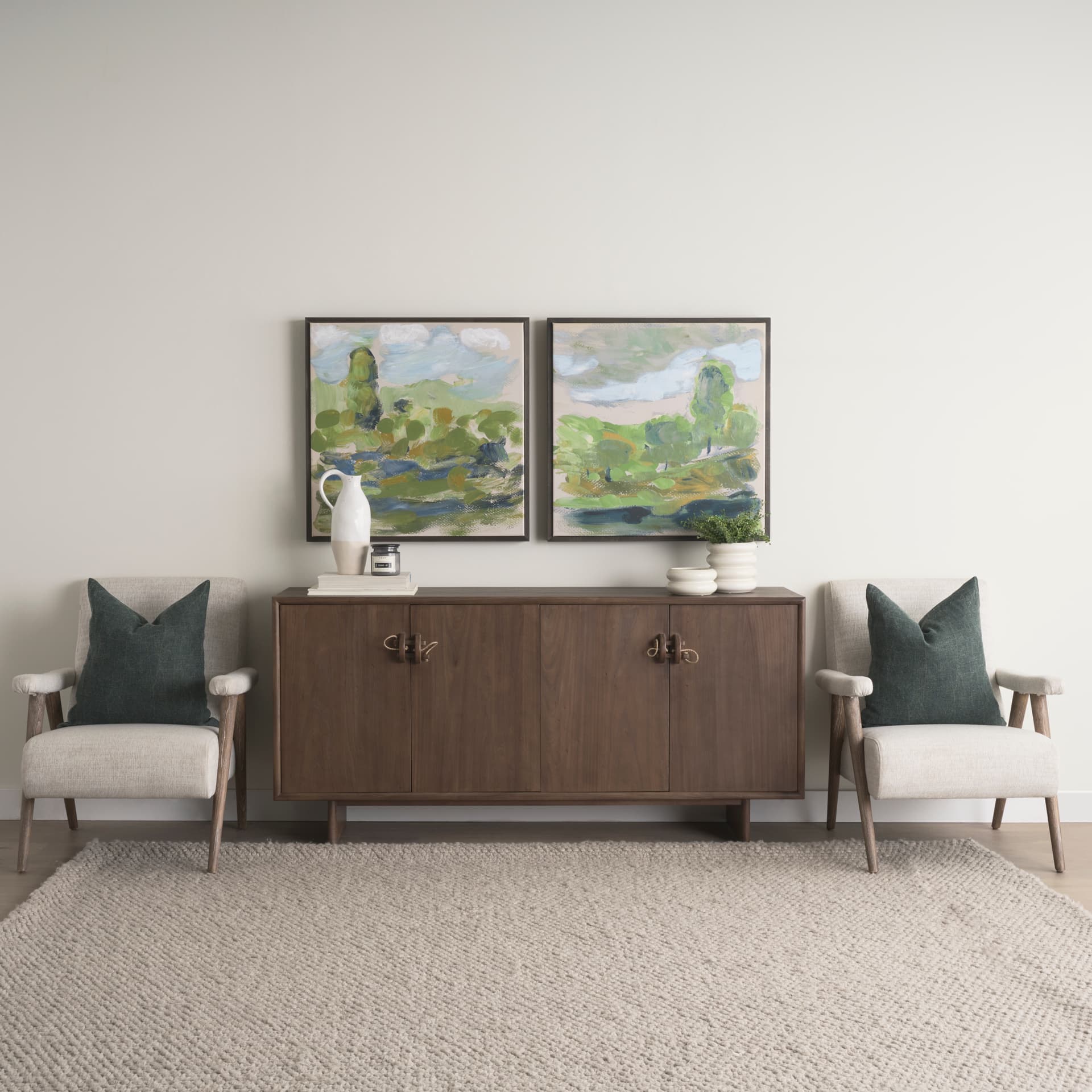 Varenna 4 Door Dark Brown Wood w/ Rope Handles Sideboard — in a styled room
