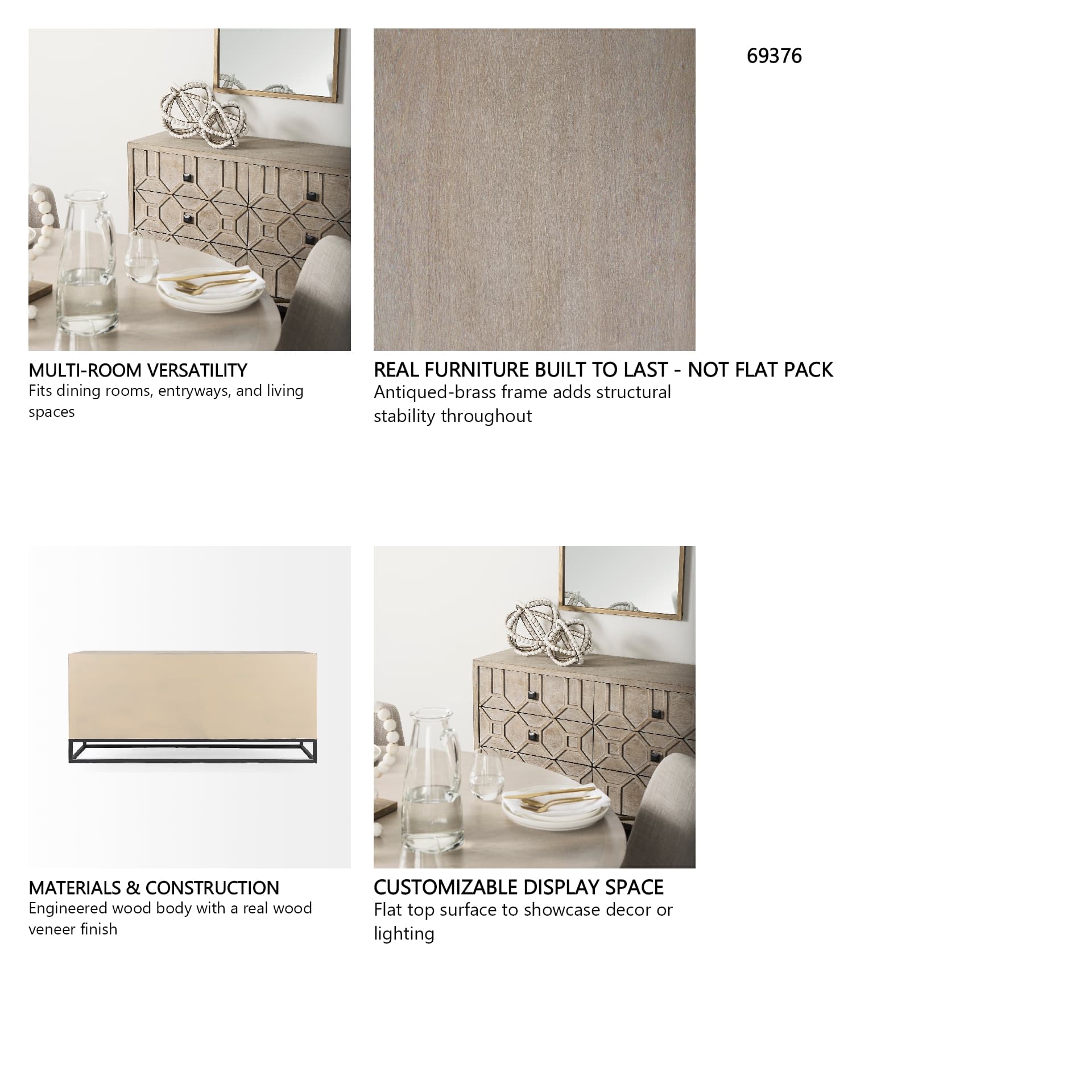 Genevieve II Light Brown Fir Veneer 9 Drawer Sideboard — in a styled room