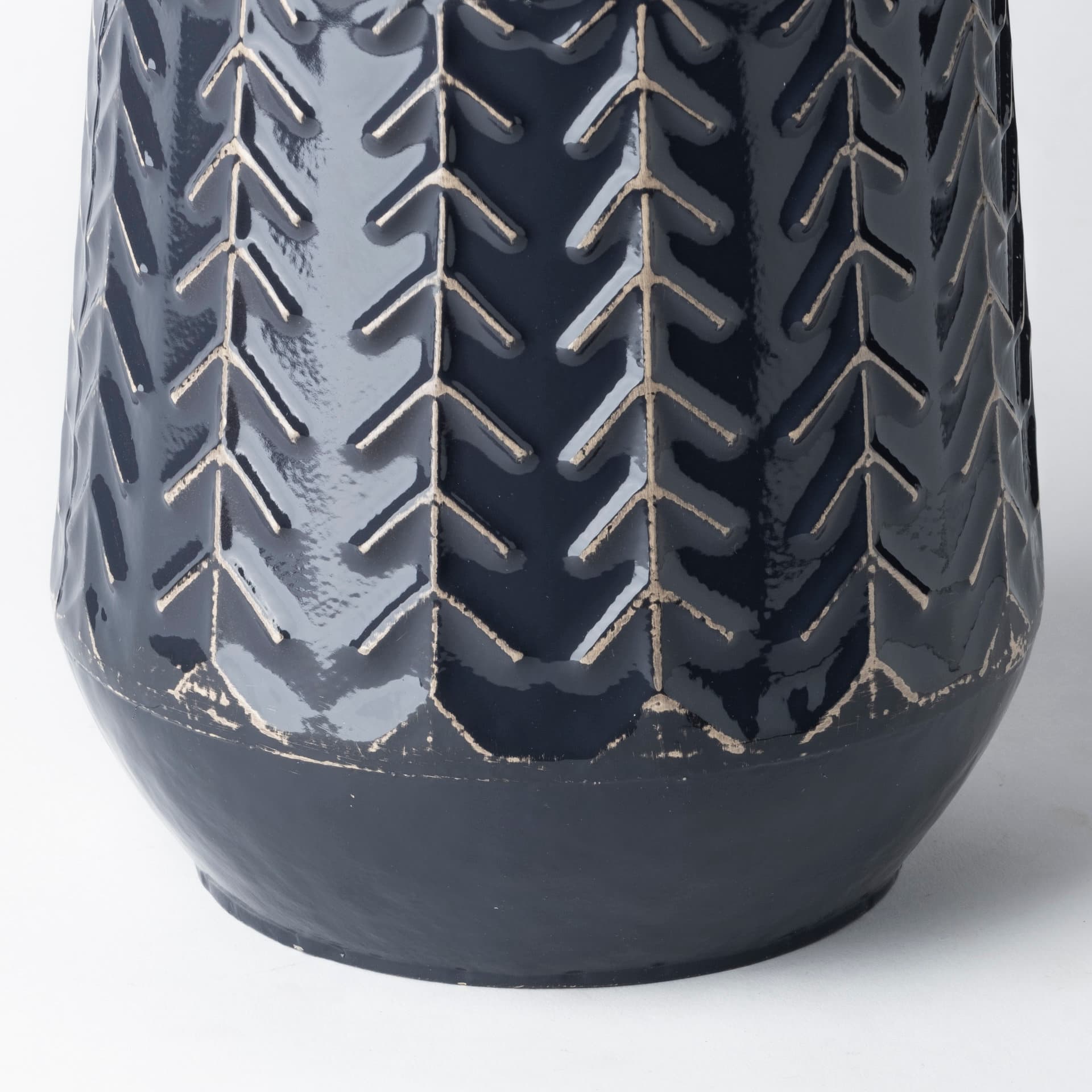 Gemma I Metal Glossy Dark Blue Chevron Vase — product photograph