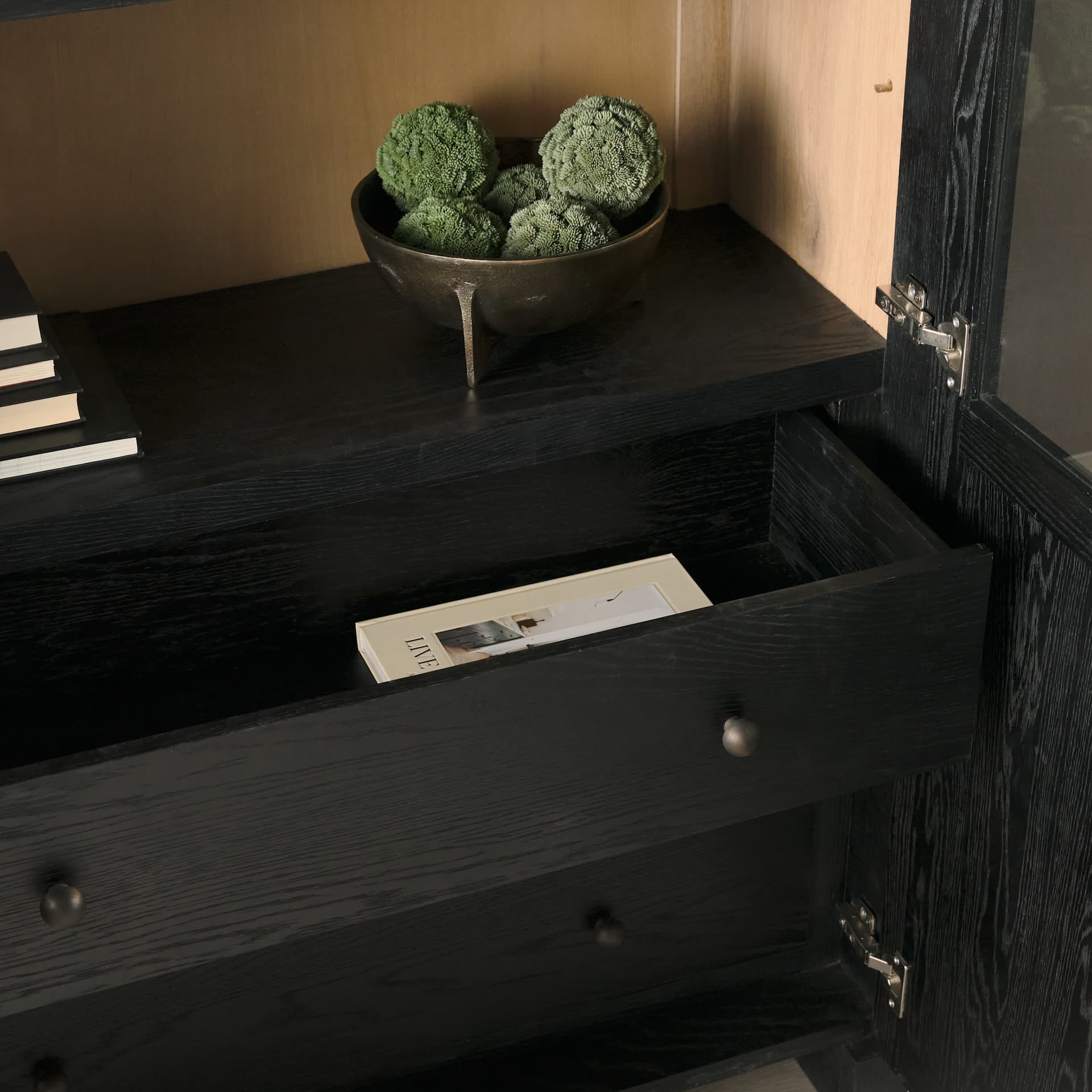 Henry Black & Light Brown Oak Wood w/ Glass Doors Curio Cabinet — product photograph