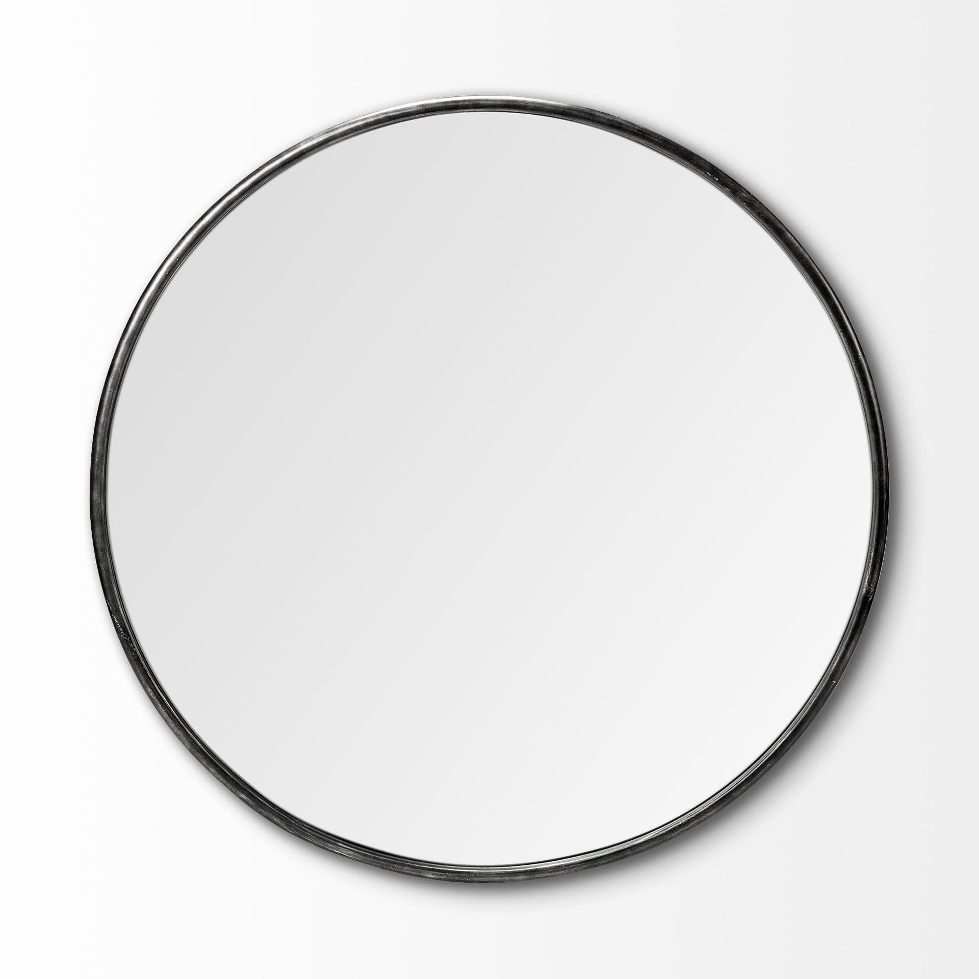 Piper 47.2L x 1.0W x 47.2H Large Black Metal Round Wall Mirror — product photograph