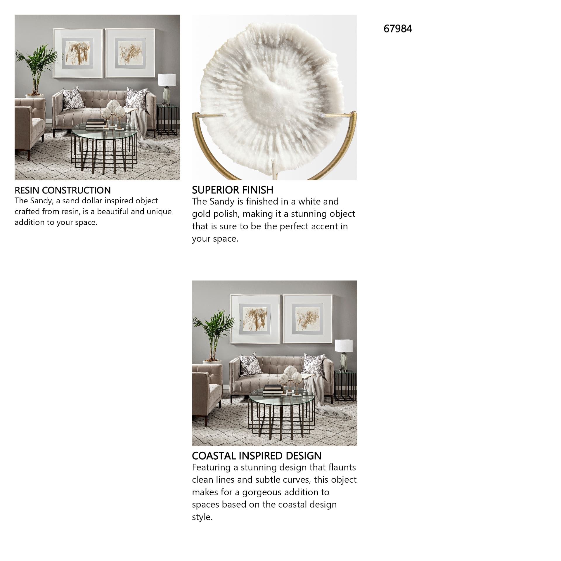 Sandy III (Large) 8L x 4W White Coastal Sand Dollar Object — in a styled room