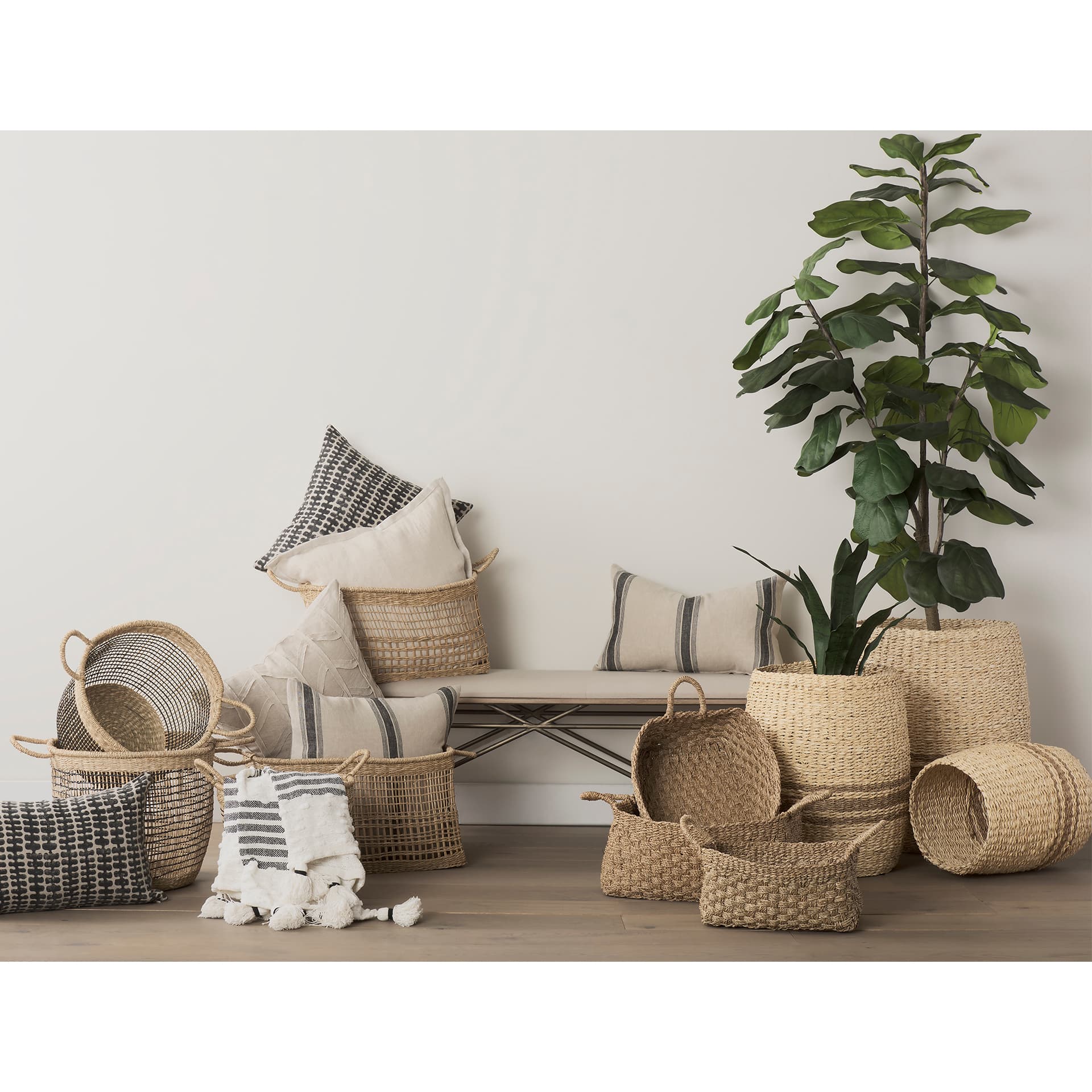 Bellisa 18.5L x 14.6W x 11.0H (Set of 2) Medium Brown Seagrass Rectangular Basket W/ Handles — in a styled room