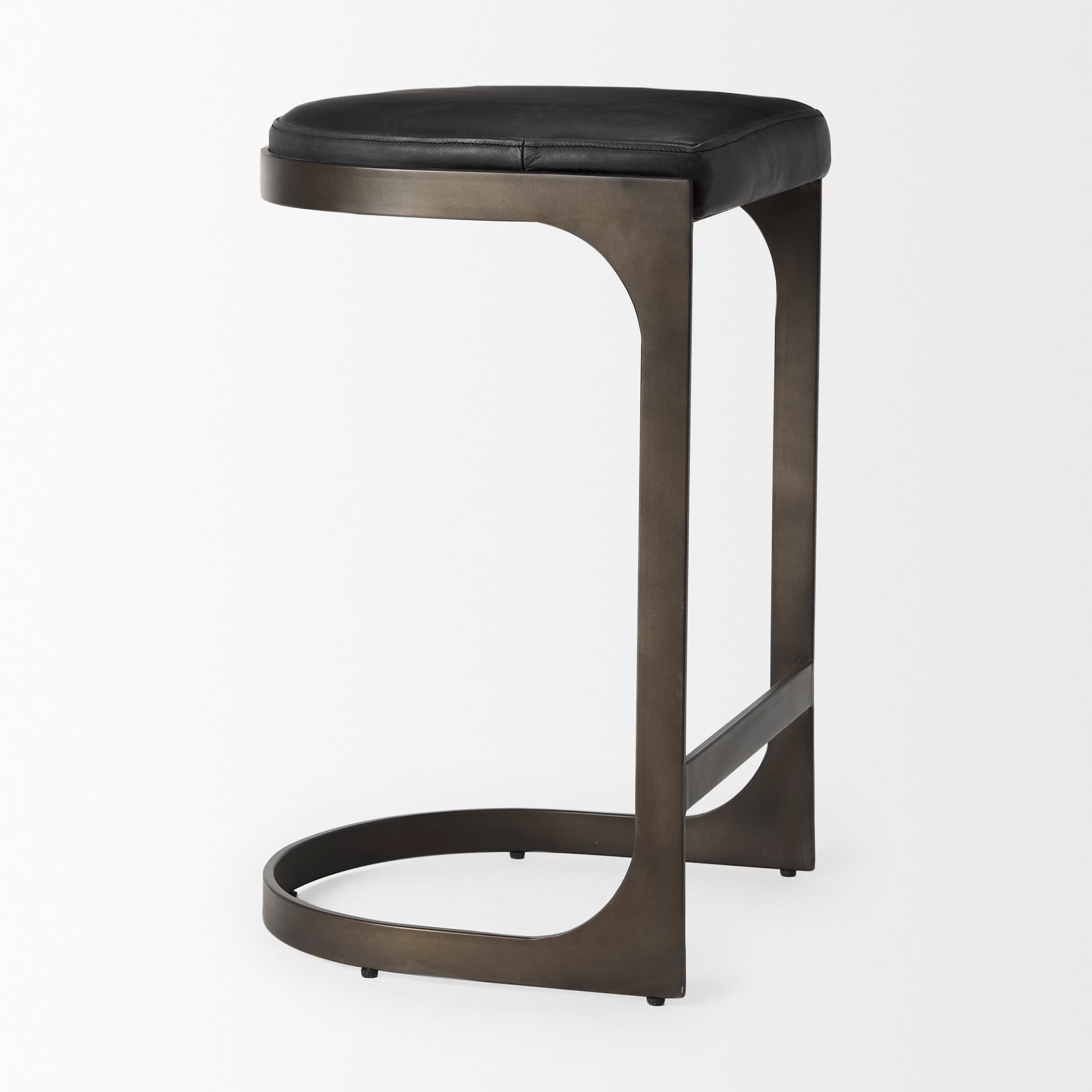 Tyson Backless 28in Seat Bar Stool | Black Leather w/ Black Metal — product photograph