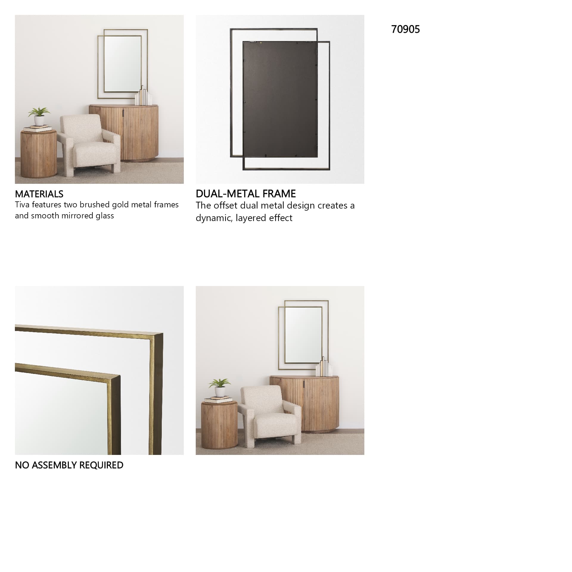 Tiva Rectangular Dual Brushed Gold Metal Framed Mirror — in a styled room