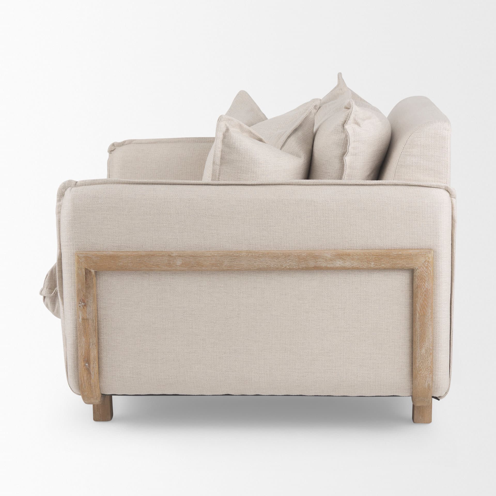 Roy II Beige Upholstered and Brown Wood Frame Arm Chair — product photograph