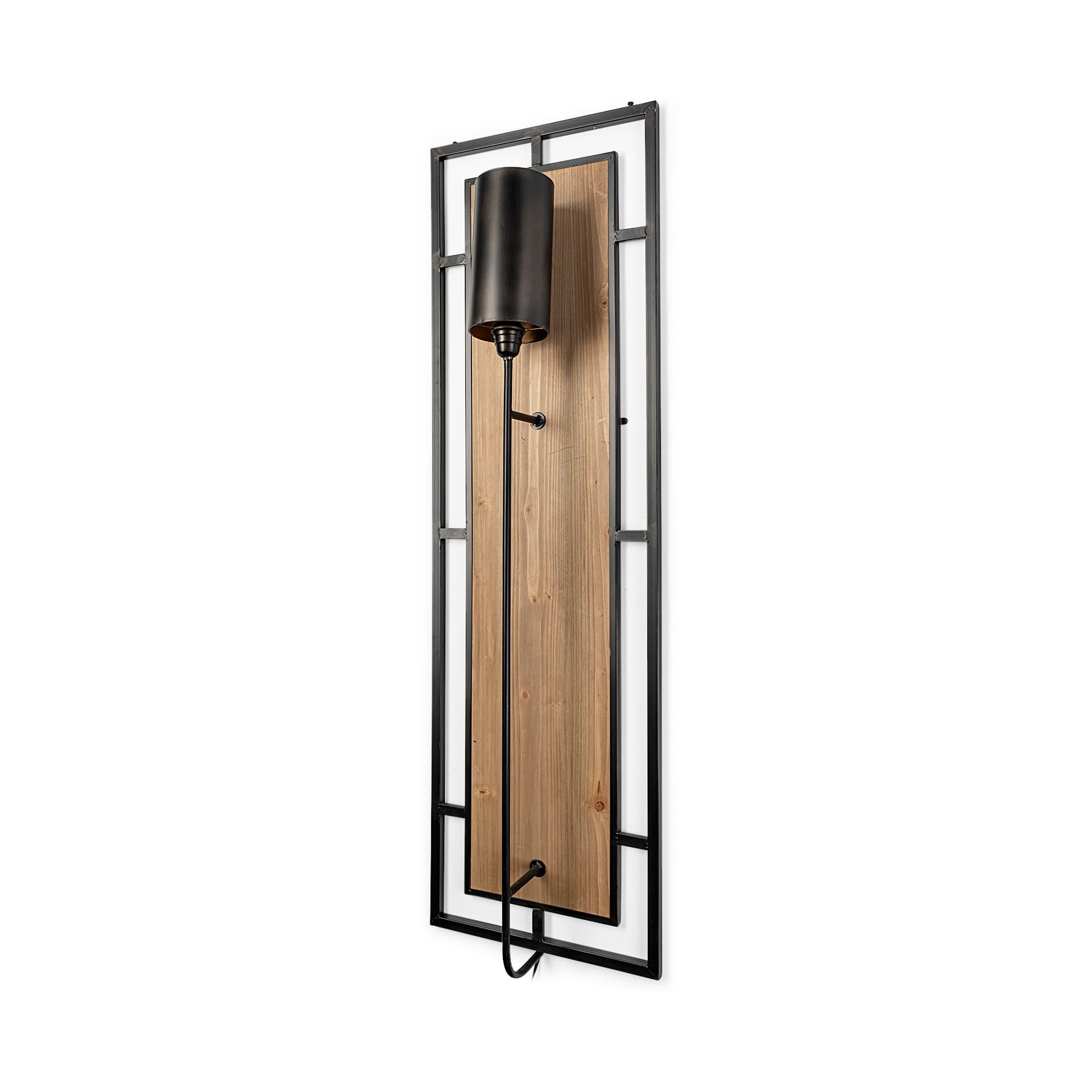 Cleo 16.9x57.1 Black Metal and Wood Rectangular Wall Sconce — product photograph