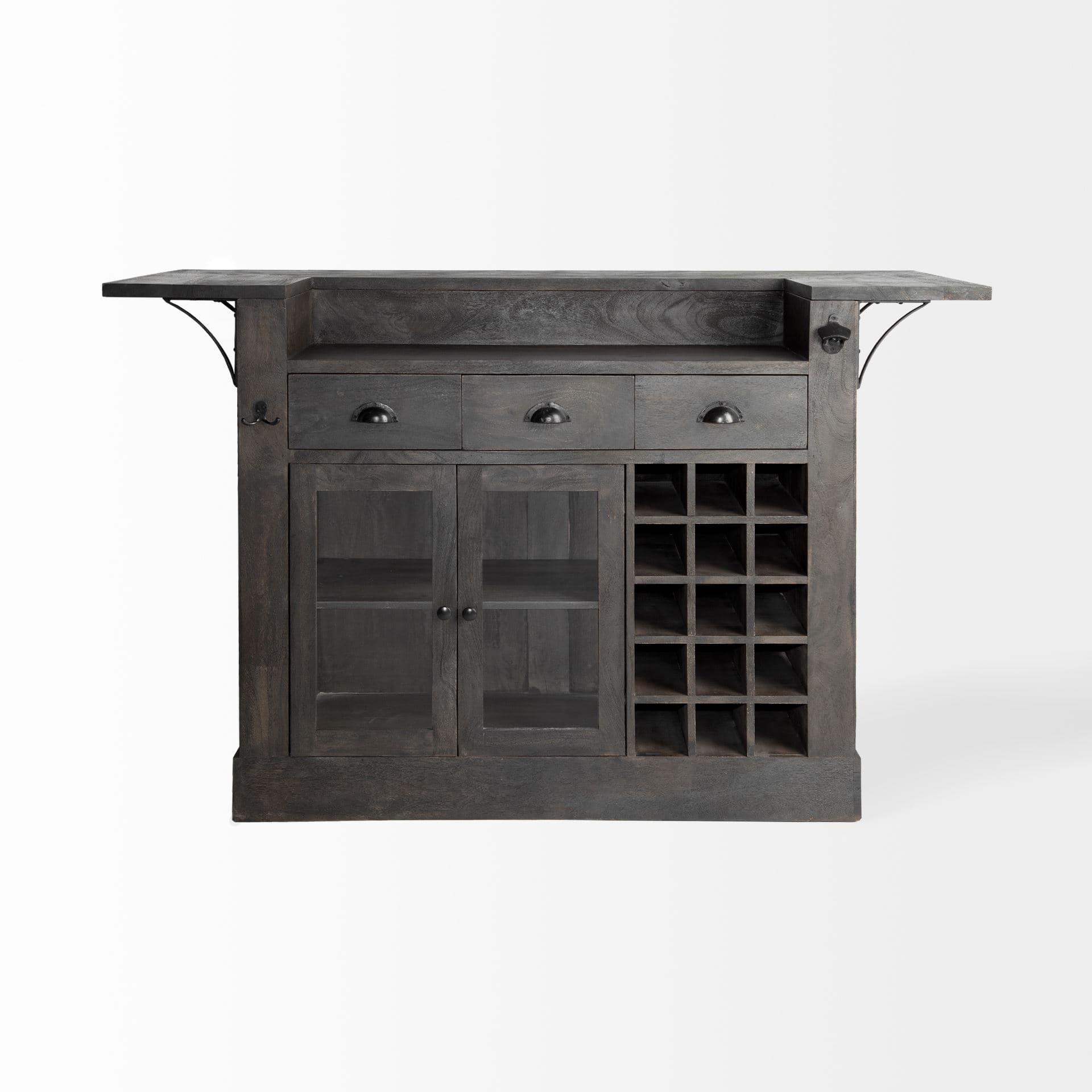 Cheers Dark Brown Solid Wood Wine Bottle Storage Kitchen Island — product photograph