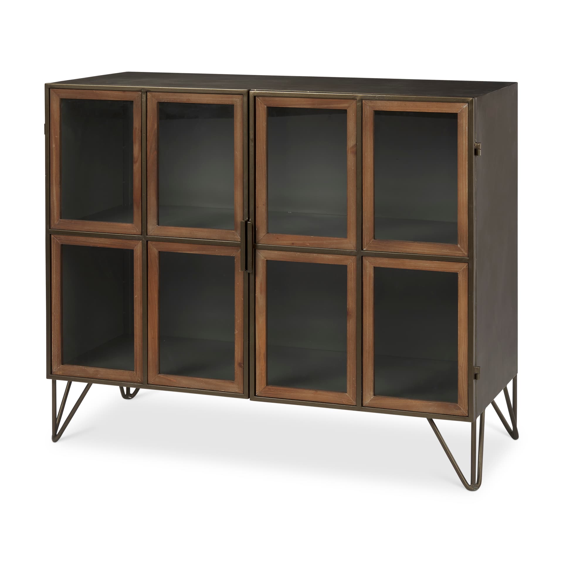 Pandora Dark Brass Metal W/Red Wood 2 Door Accent Cabinet — product photograph