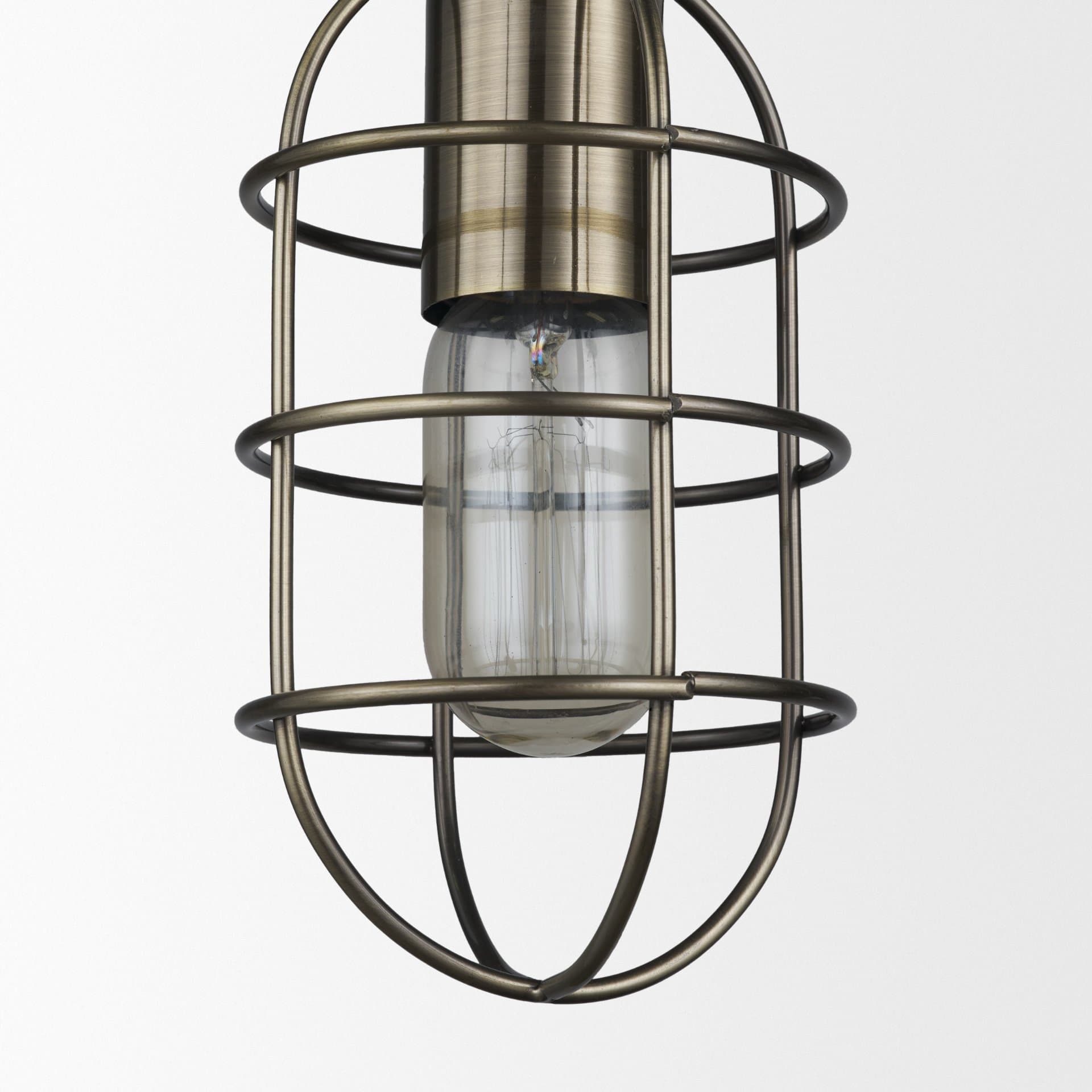 Hines I 4x8 Antiqued-Brass Metal Cage Pendant Light — product photograph