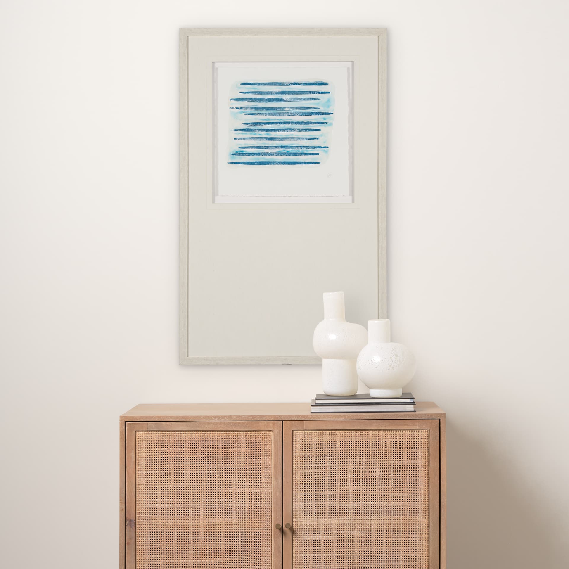 Calm River Blue II by Studio M a handmade Original Framed Artwork under Glass — in a styled room