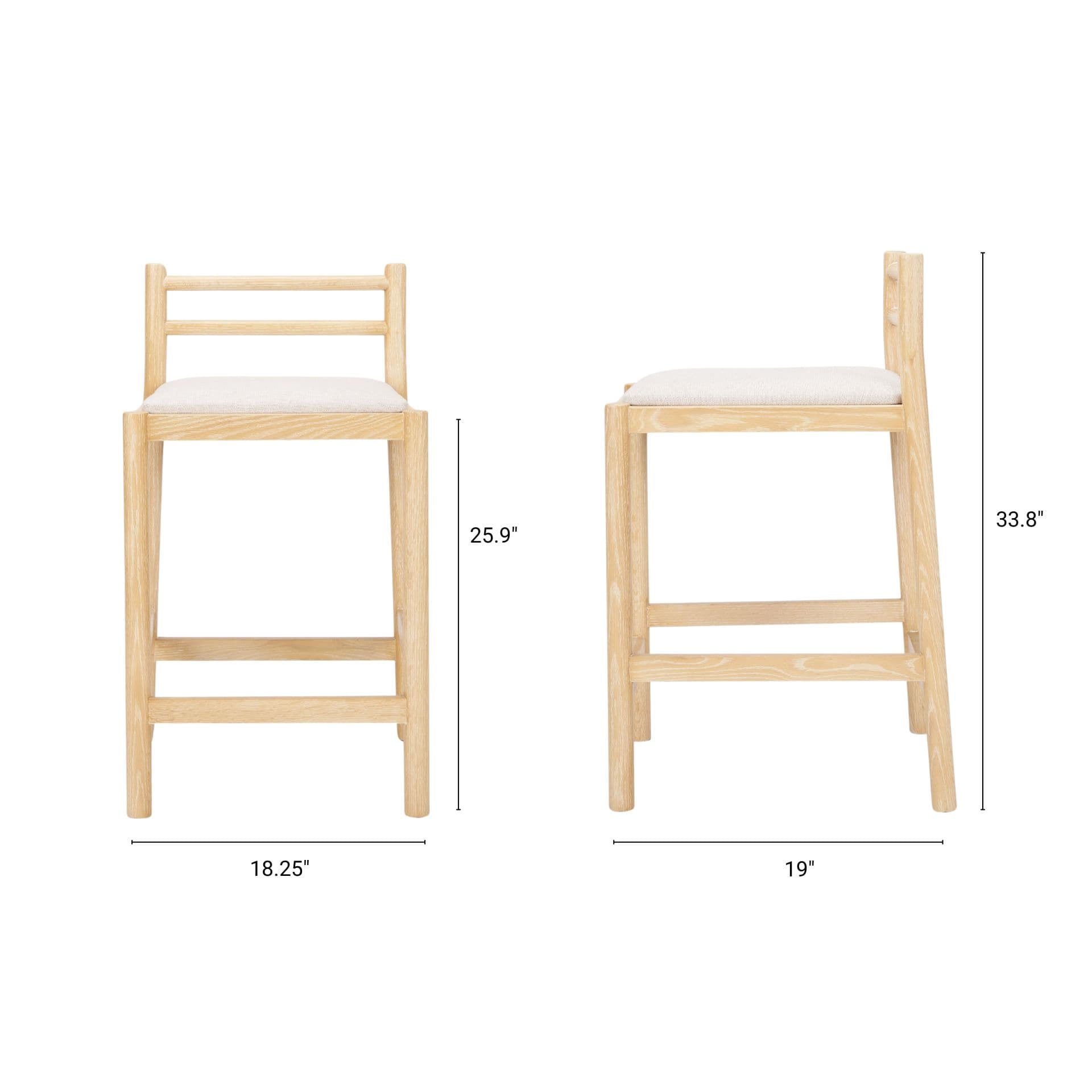 Sam Backless 25.87in Seat Counter Stool | Light Brown Wood w/ Fabric — product photograph