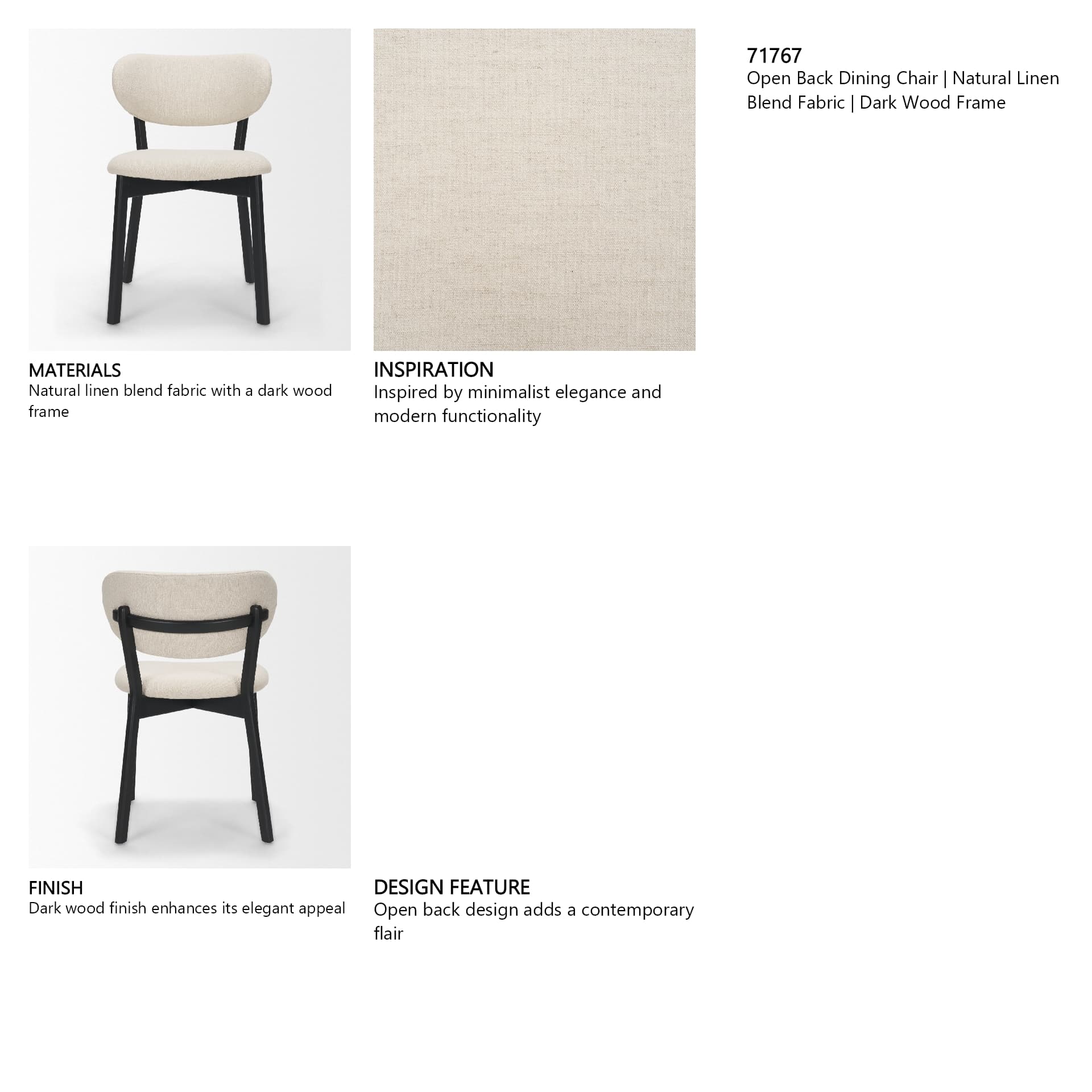 Cole Open Back Dining Side Chair | Natural Linen w/ Dark Wood — in a styled room