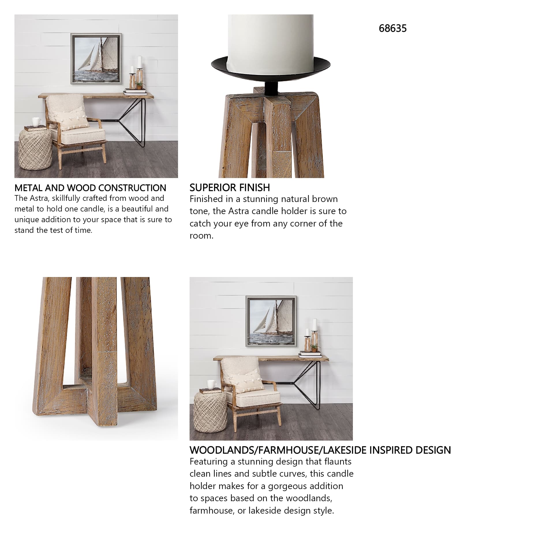 Astra Small Light Brown Wood Pedestal Base Table Candle Holder — in a styled room