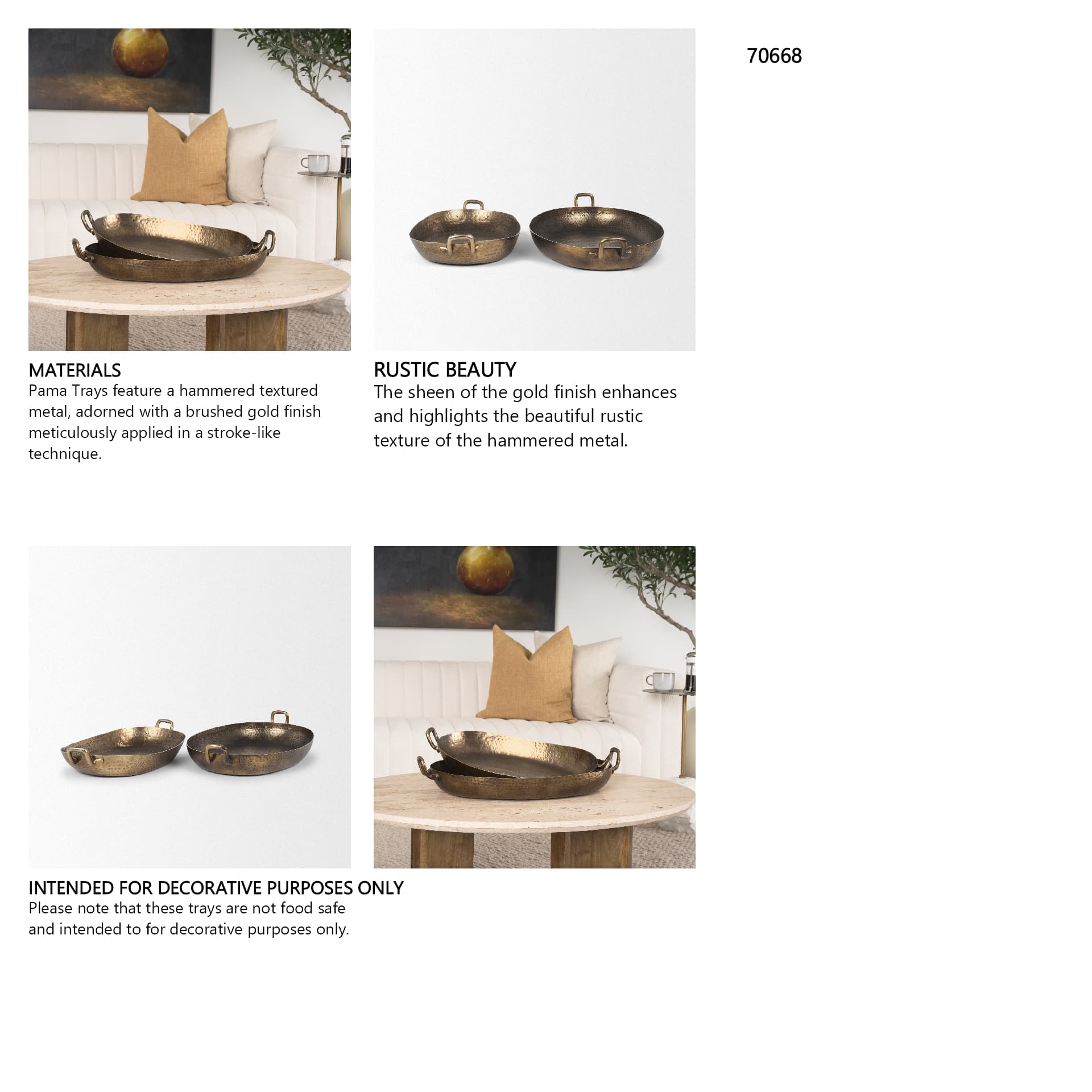 Pama Hammered Gold Metal Decorative Trays (Set of 2) — in a styled room