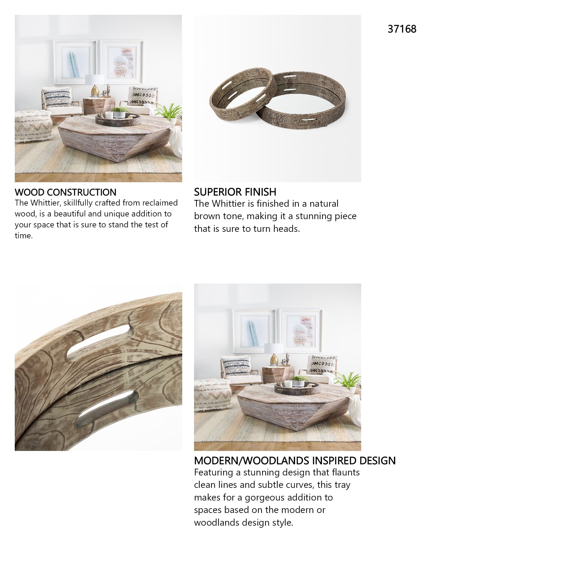 Whittier Small 20L x 20W Brown Wooden Mirrored Base Tray — in a styled room