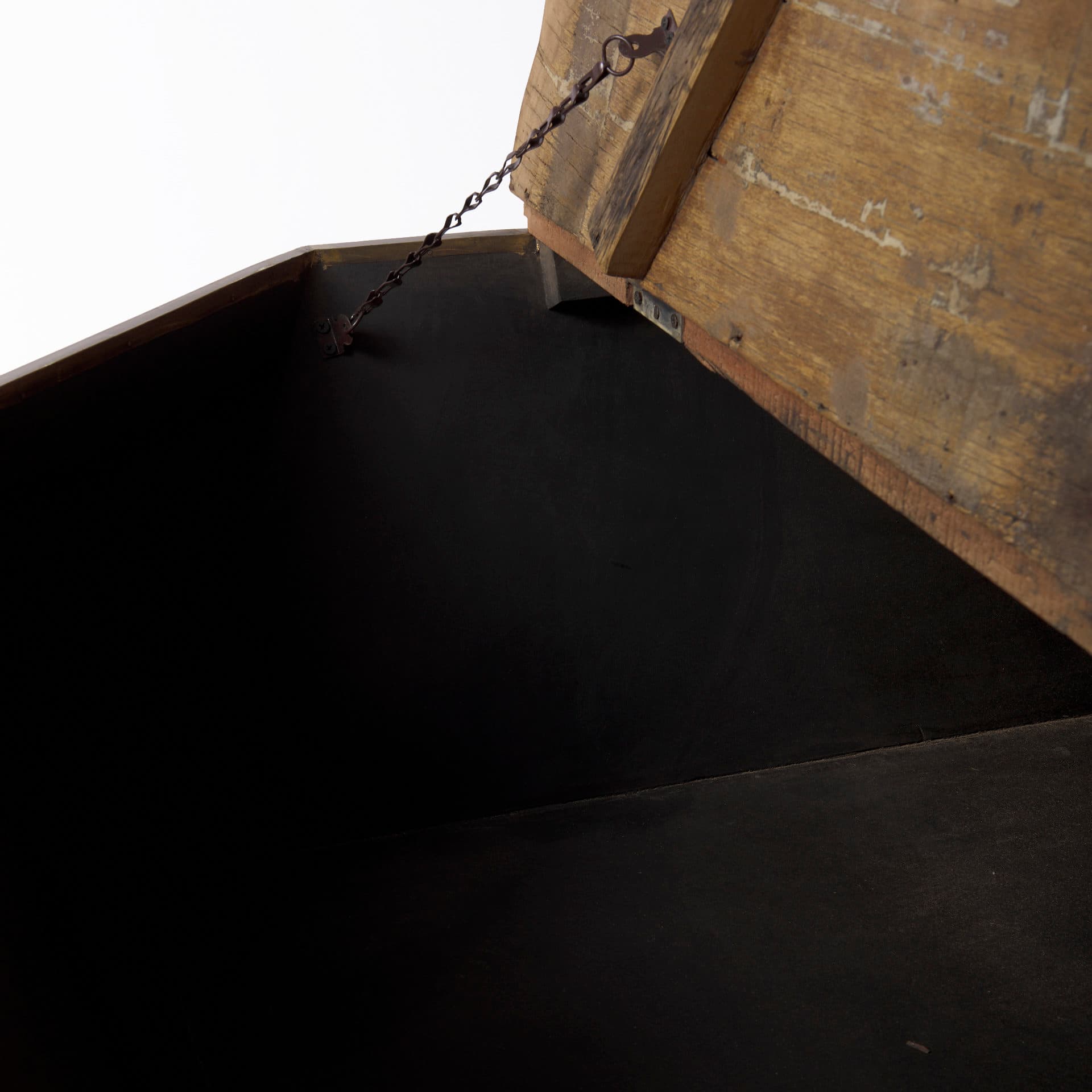 Esagono Octagonal Gold Metal-Clad Reclaimed Wood Coffee Table w/ Storage — product photograph