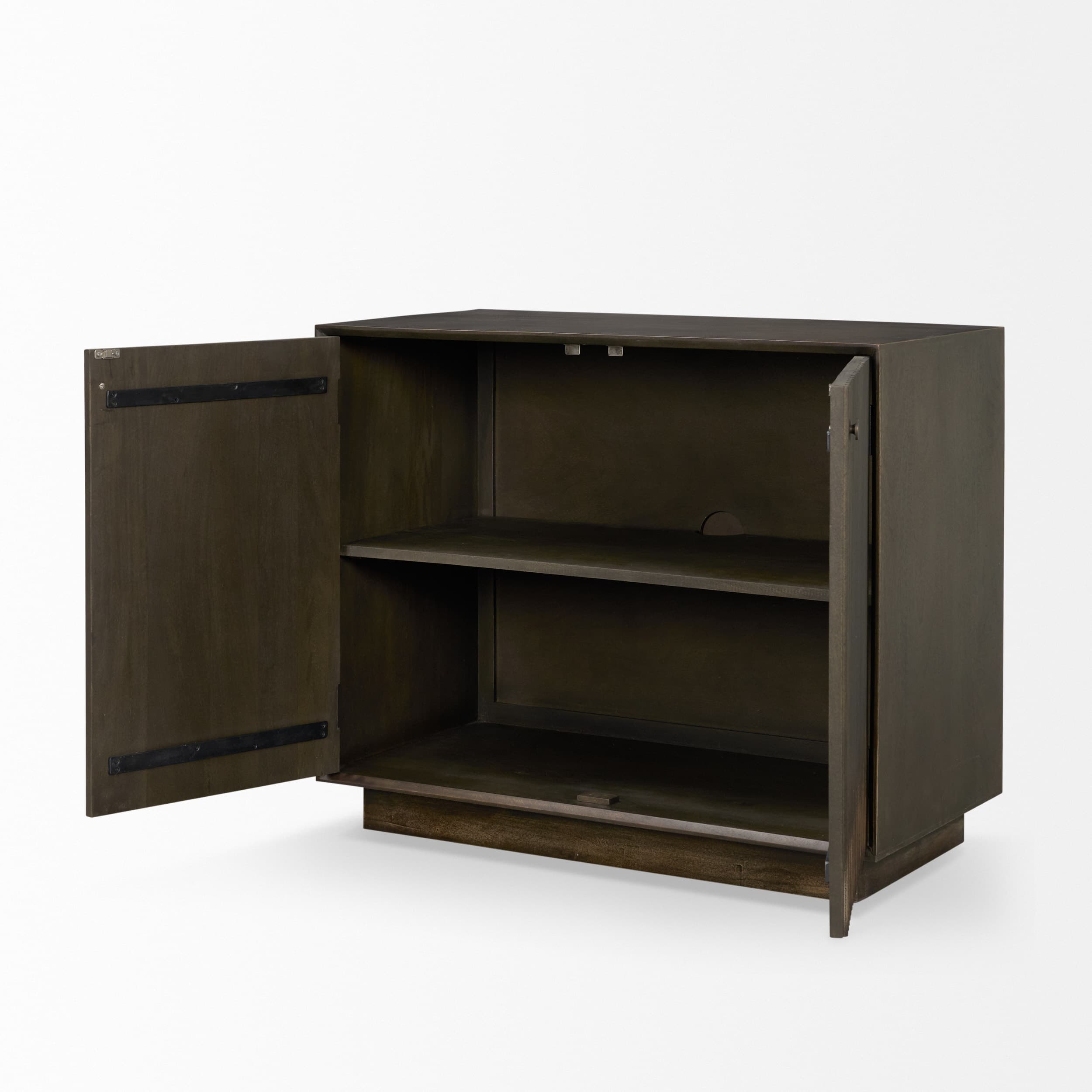 Cinder Distressed Dark Brown Wood Reeded 2-Door Closed Accent Cabinet — product photograph