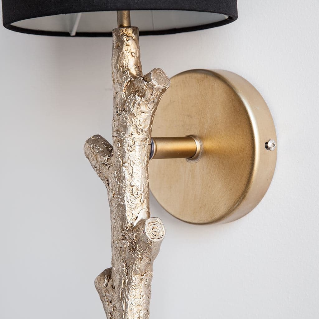 Sabinal II 7x18 Gold Resin Tree Branch Black Fabric Shade Wall Sconce — product photograph