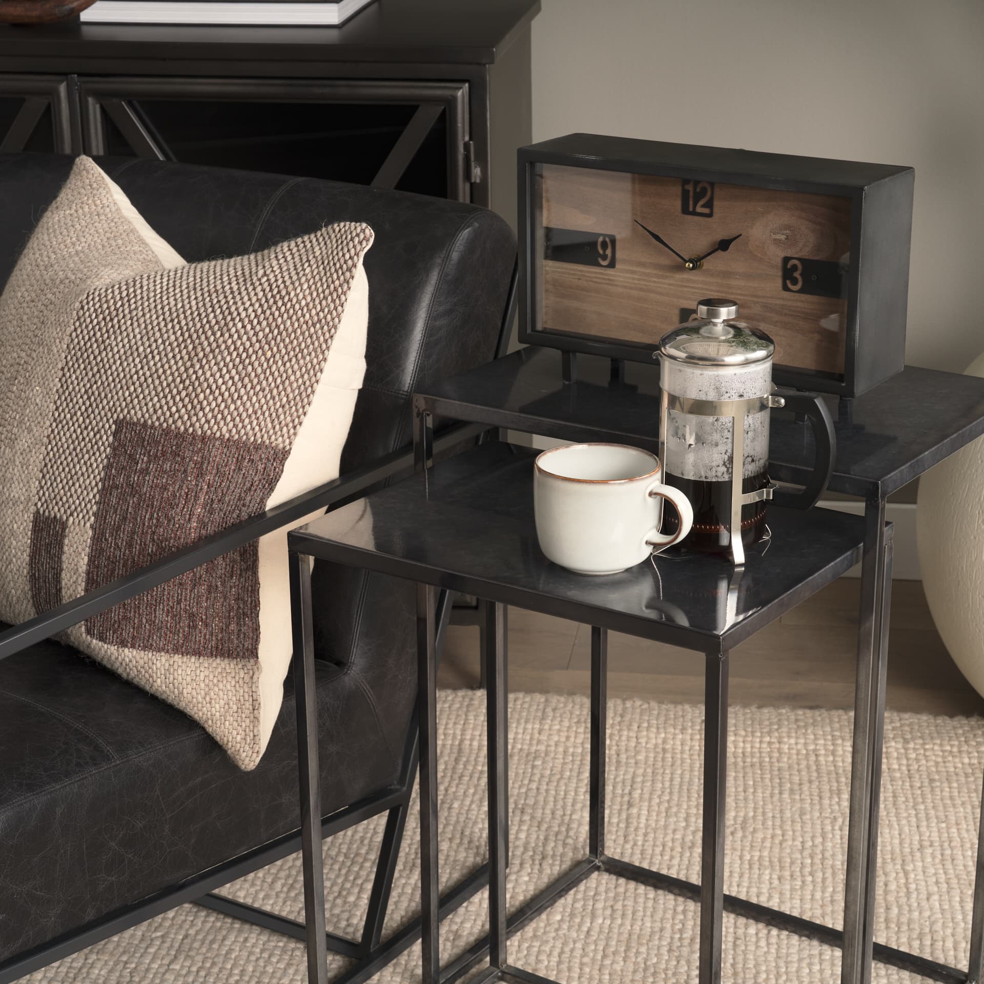 Harvey 13.0L x 4.5W x 8.1H Black Metal and Wood Rectangular Table Clock — product photograph