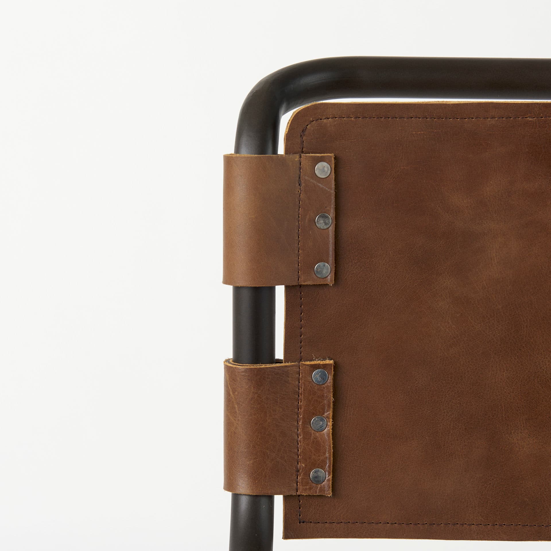 Berbick Low Back 30in Seat Bar Stool | Brown Leather w/ Gray Metal — product photograph