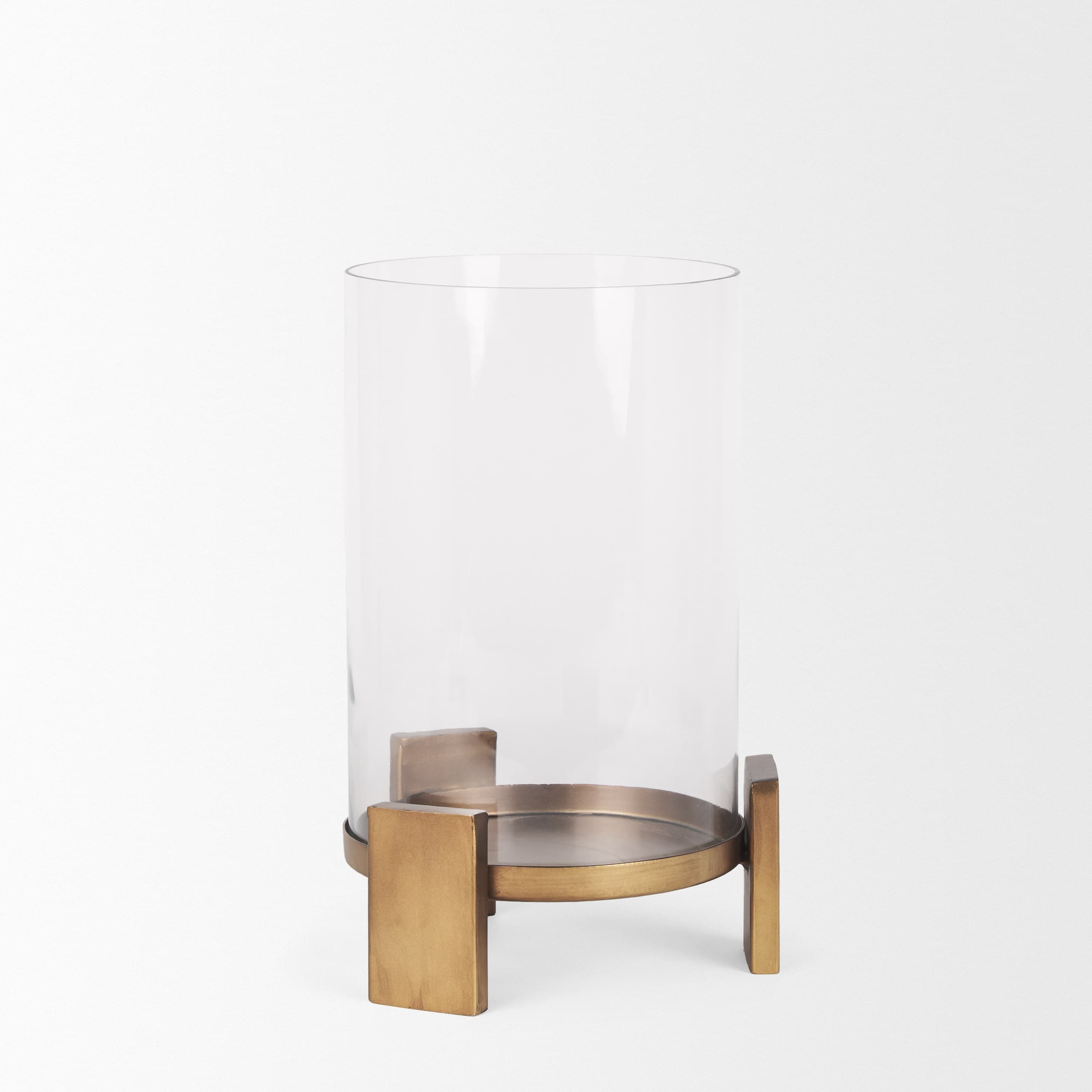 Price Small Antiqued Gold Metal w/ Glass Hurricane Candle Holder — product photograph