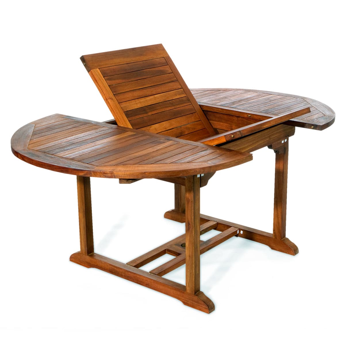 7-Piece Teak Oval Extension Patio Table and Folding Dining Chairs Set — product photograph