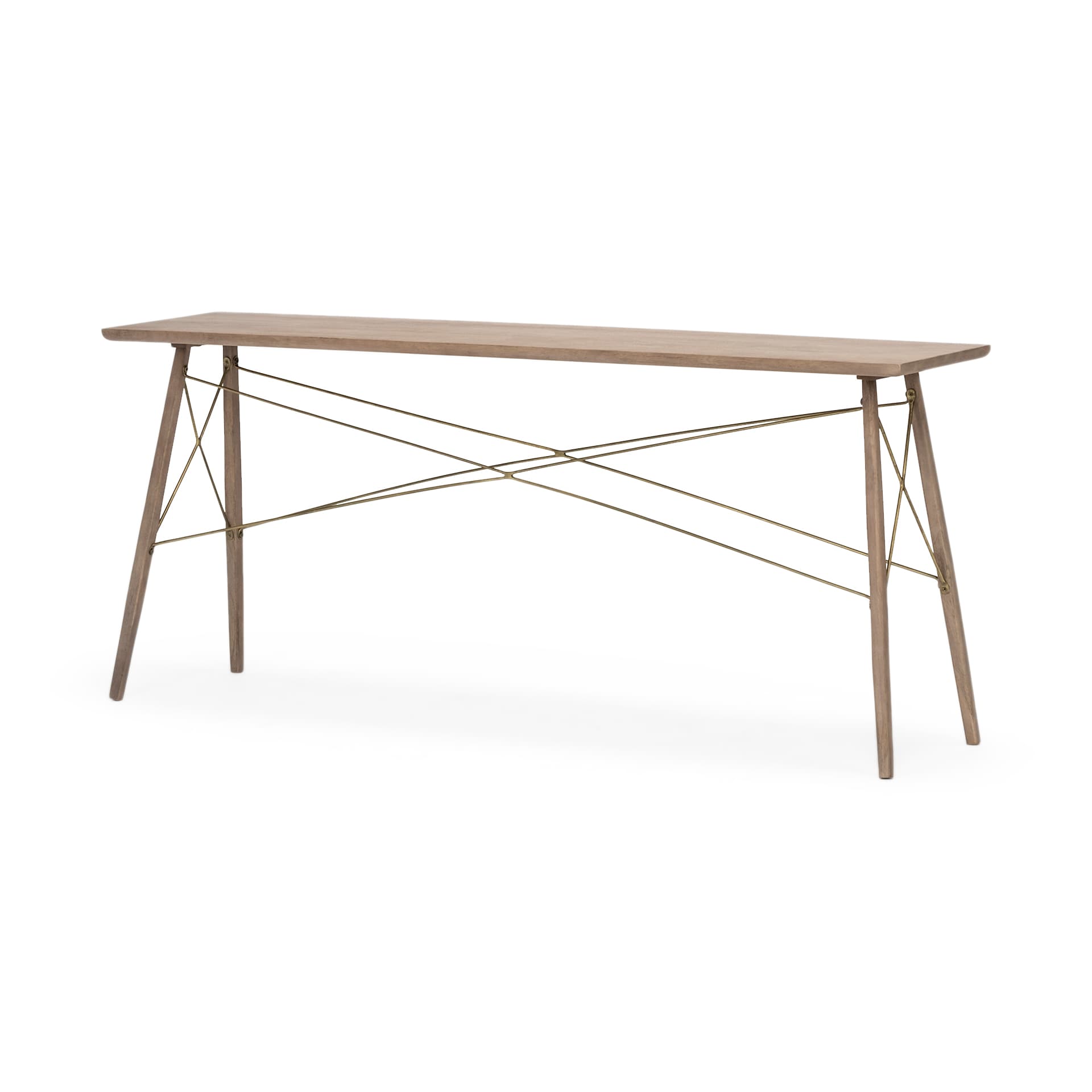 Kirby I 66L x 16W Brown Wooden Cross Braced Console Table — product photograph