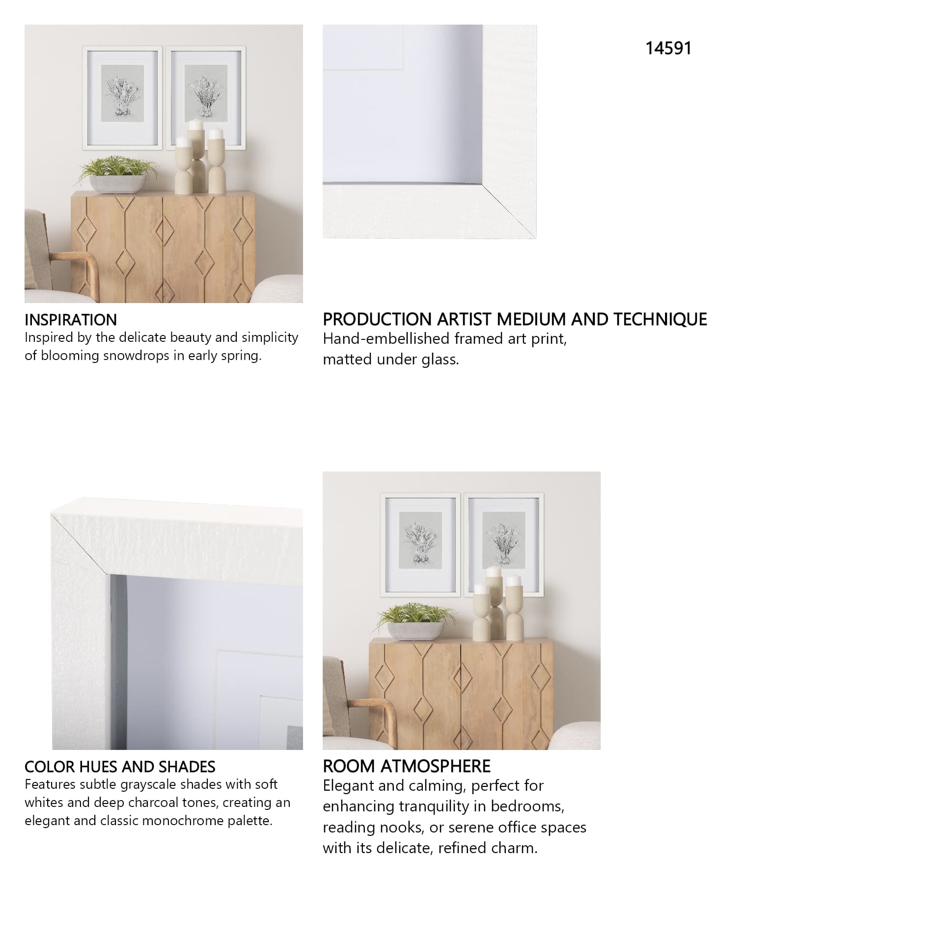 Botanical sketches VI (Grey) by Mercana Studio Hand Embellished Framed Art Print Matted under Glass — in a styled room