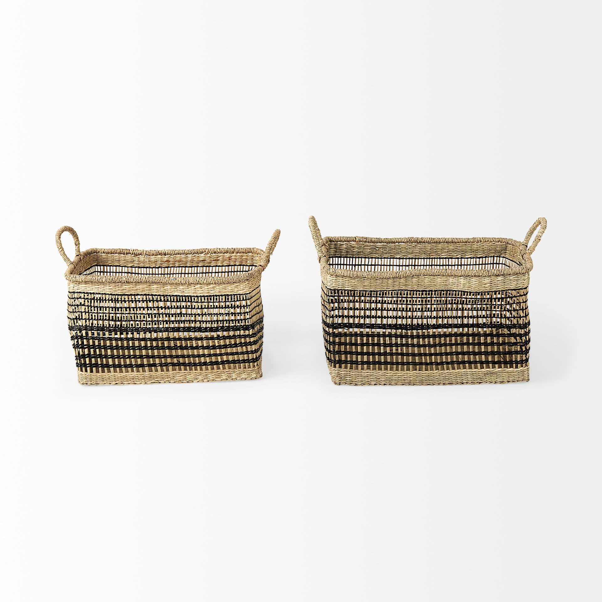 Nia (Set of 2) Light Brown Seagrass Rectangular Basket with Handles — product photograph
