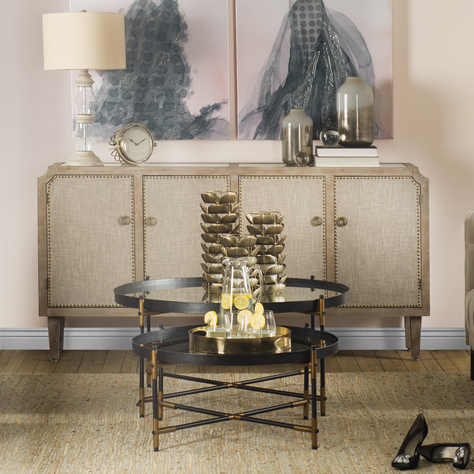 Henley I Small Bronze Metal Decorative Table Candle Holder — in a styled room