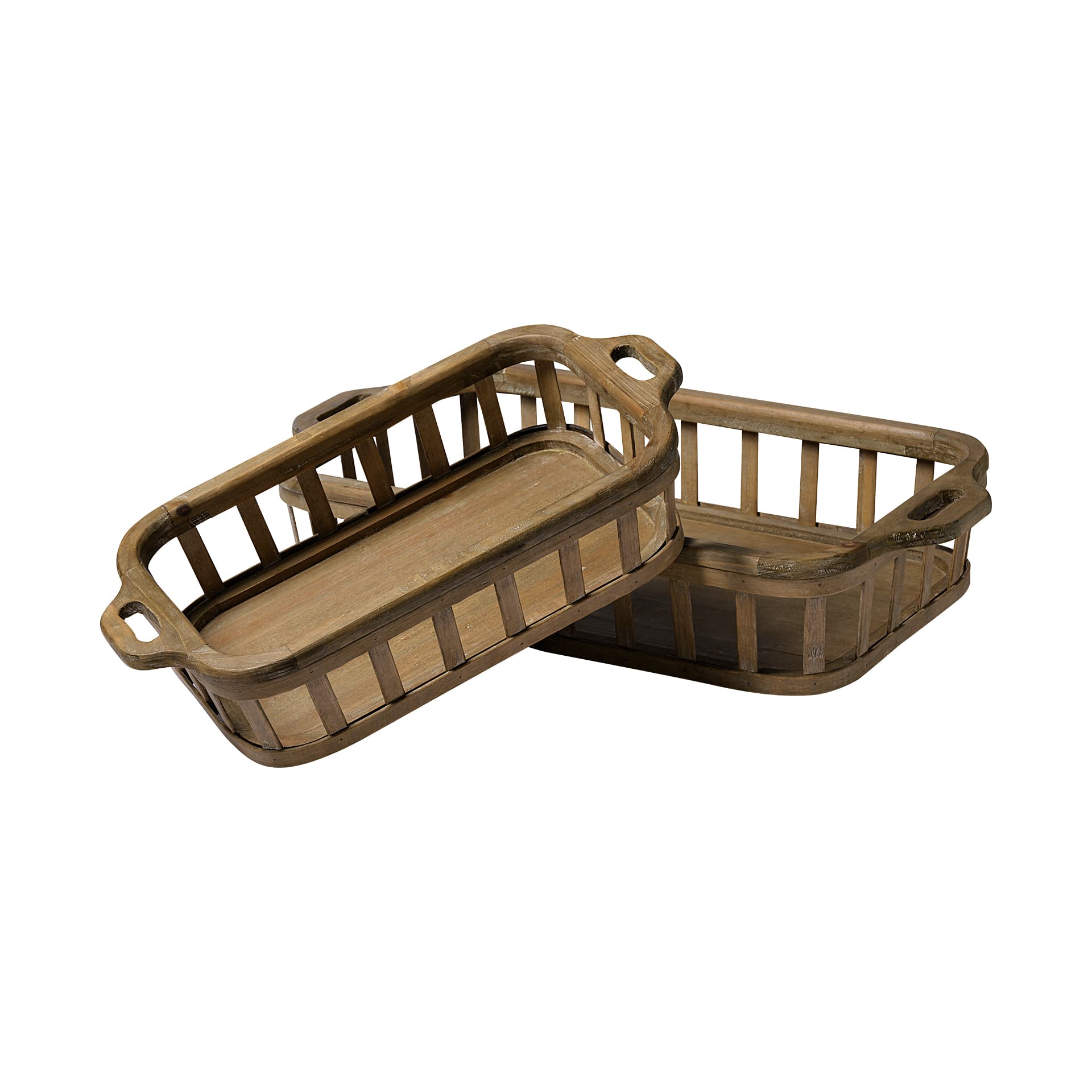 Louis Set of 2 Natural Wood Slated Nesting Trays — product photograph