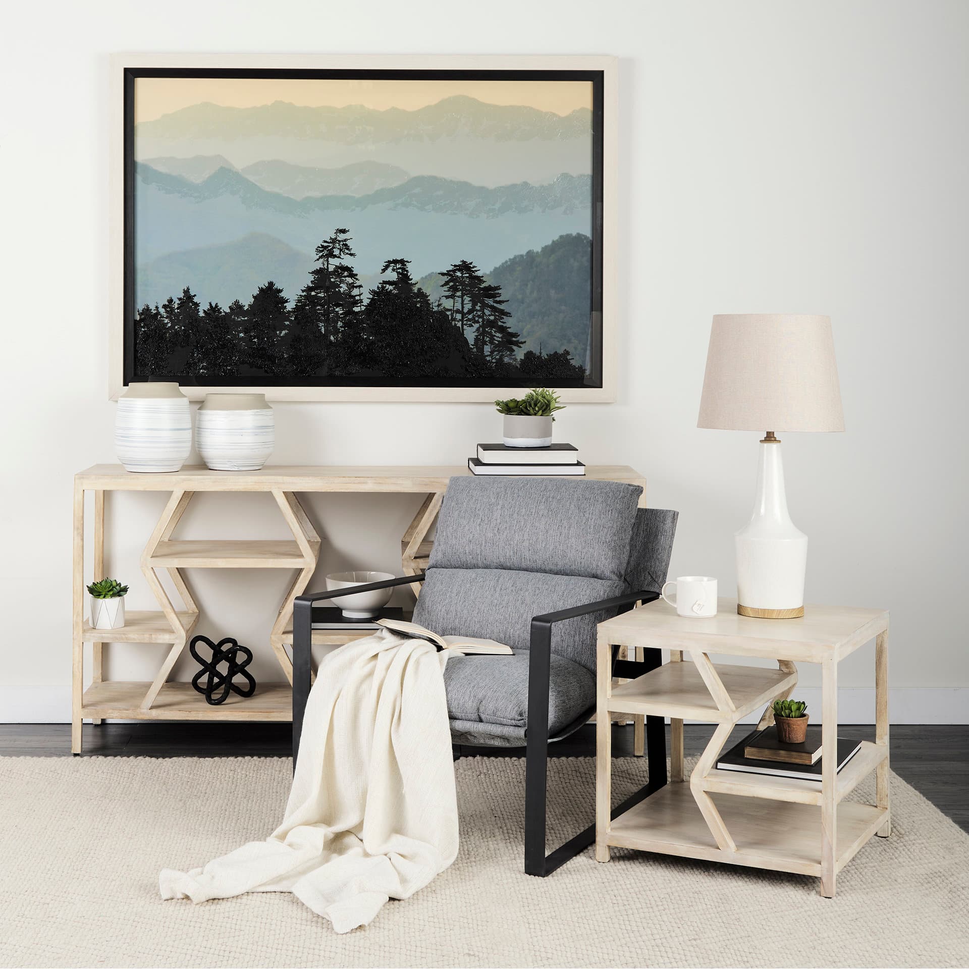 Mountain Light by Wild Wonders of ChinHand Embellished Textured Framed Art Print Matted under Glass — in a styled room