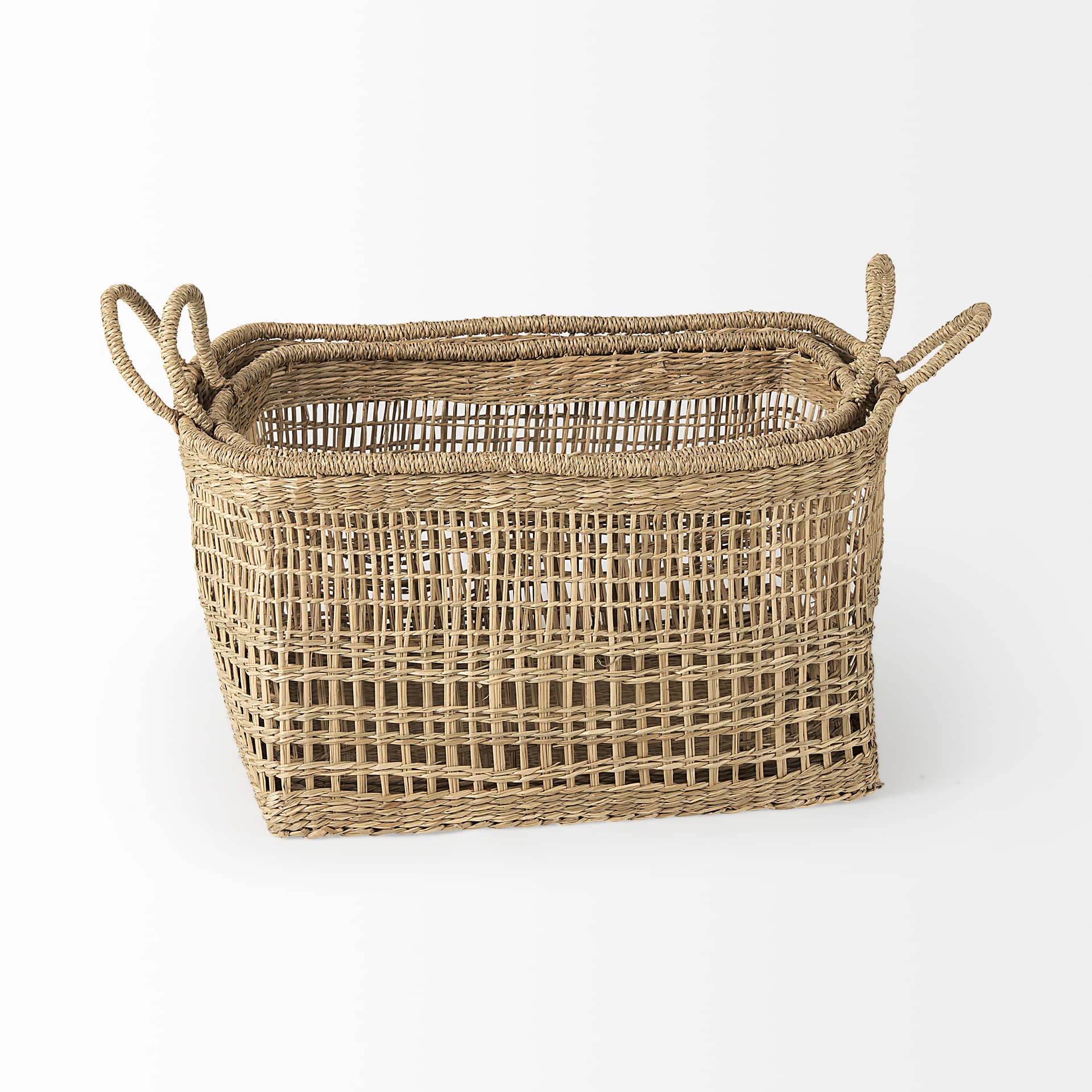 Bellisa 18.5L x 14.6W x 11.0H (Set of 2) Medium Brown Seagrass Rectangular Basket W/ Handles — product photograph