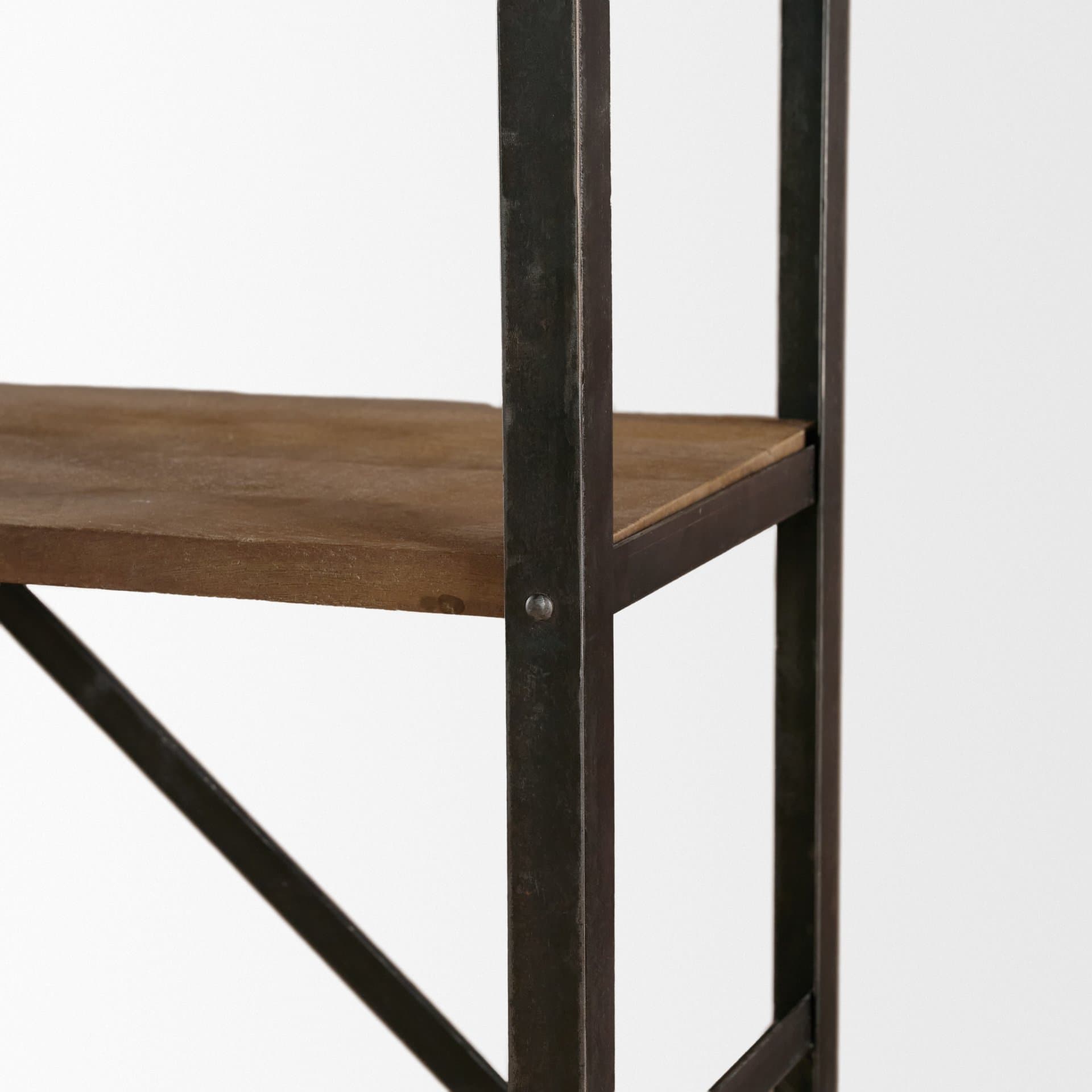 Brodie VIII 57L x 20.5W x 94H Brown Wood Gun-Metal Ladder Four Shelf Shelving Unit — product photograph