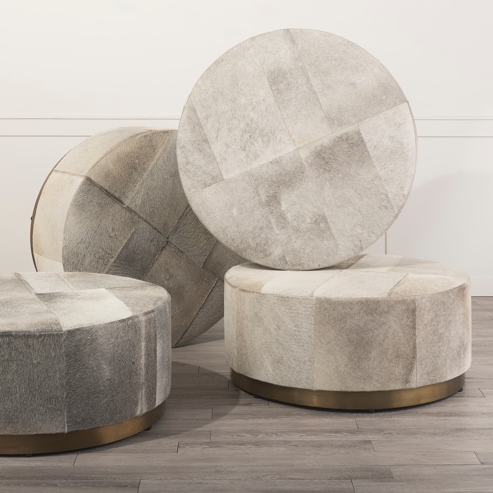 Zahavi 36" Gray Hair-On-hide W/Metal Base Ottoman — product photograph