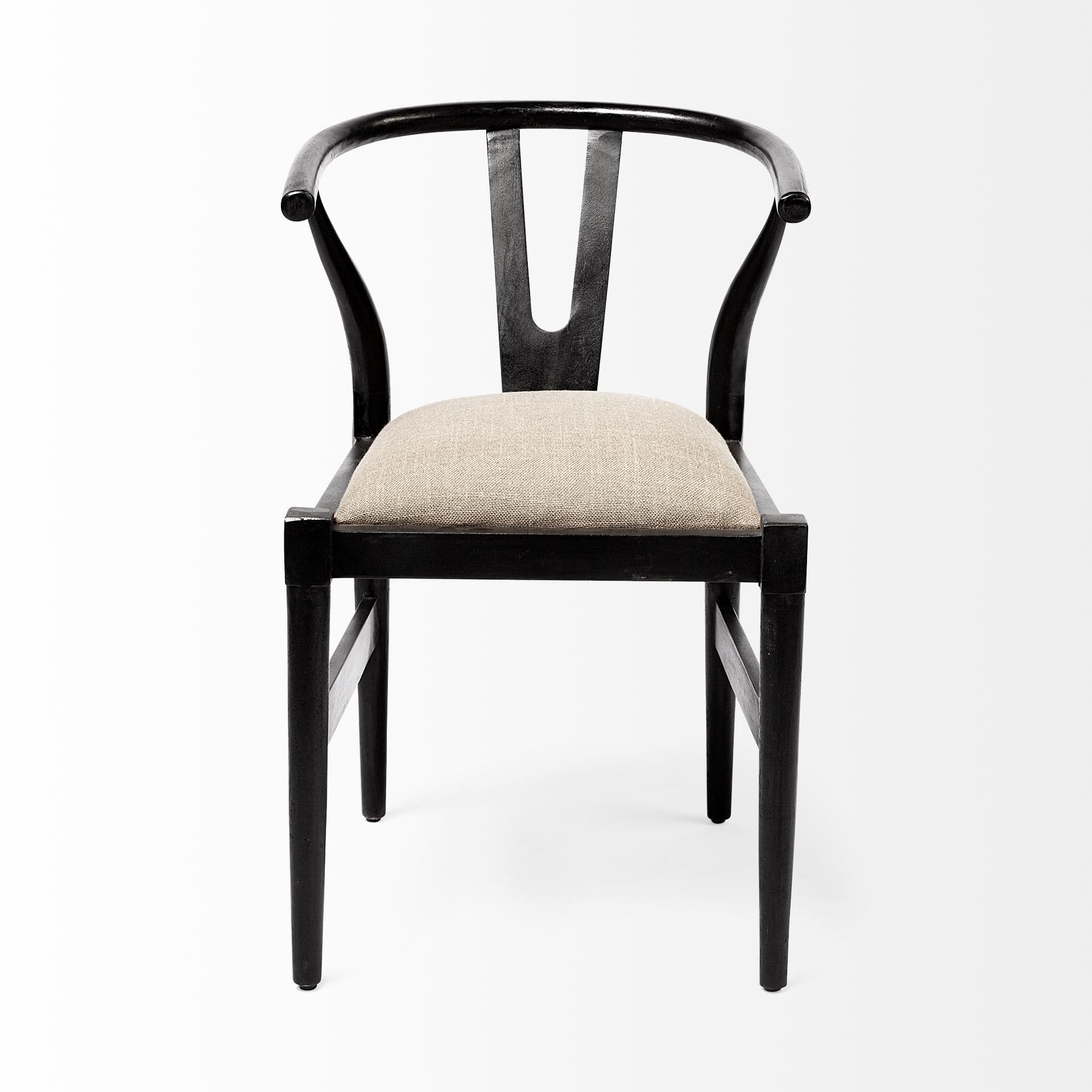 Trixie Curved Back Dining Arm Chair | Dark Taupe Fabric w/ Wooden — product photograph