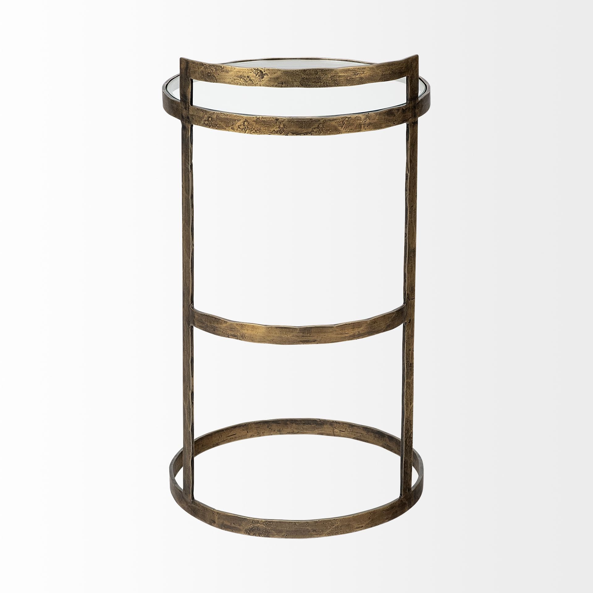 Reimer 15L x 15W Gold Round Glass Top W/Metal Frame Accent Table — product photograph